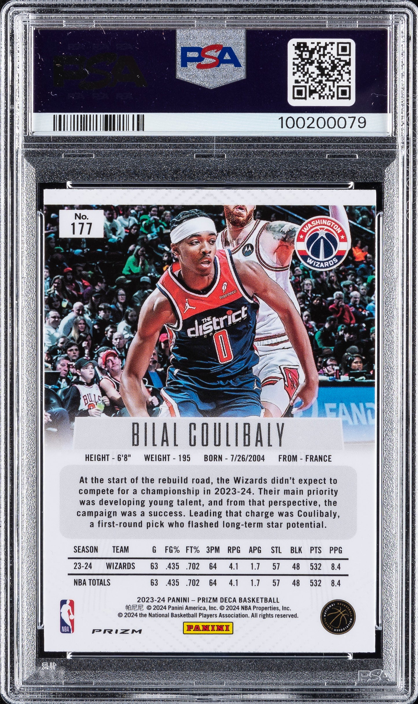 Bilal Coulibaly 2023 Panini Prizm Deca #177 Silver Prizm PSA 10 - Back