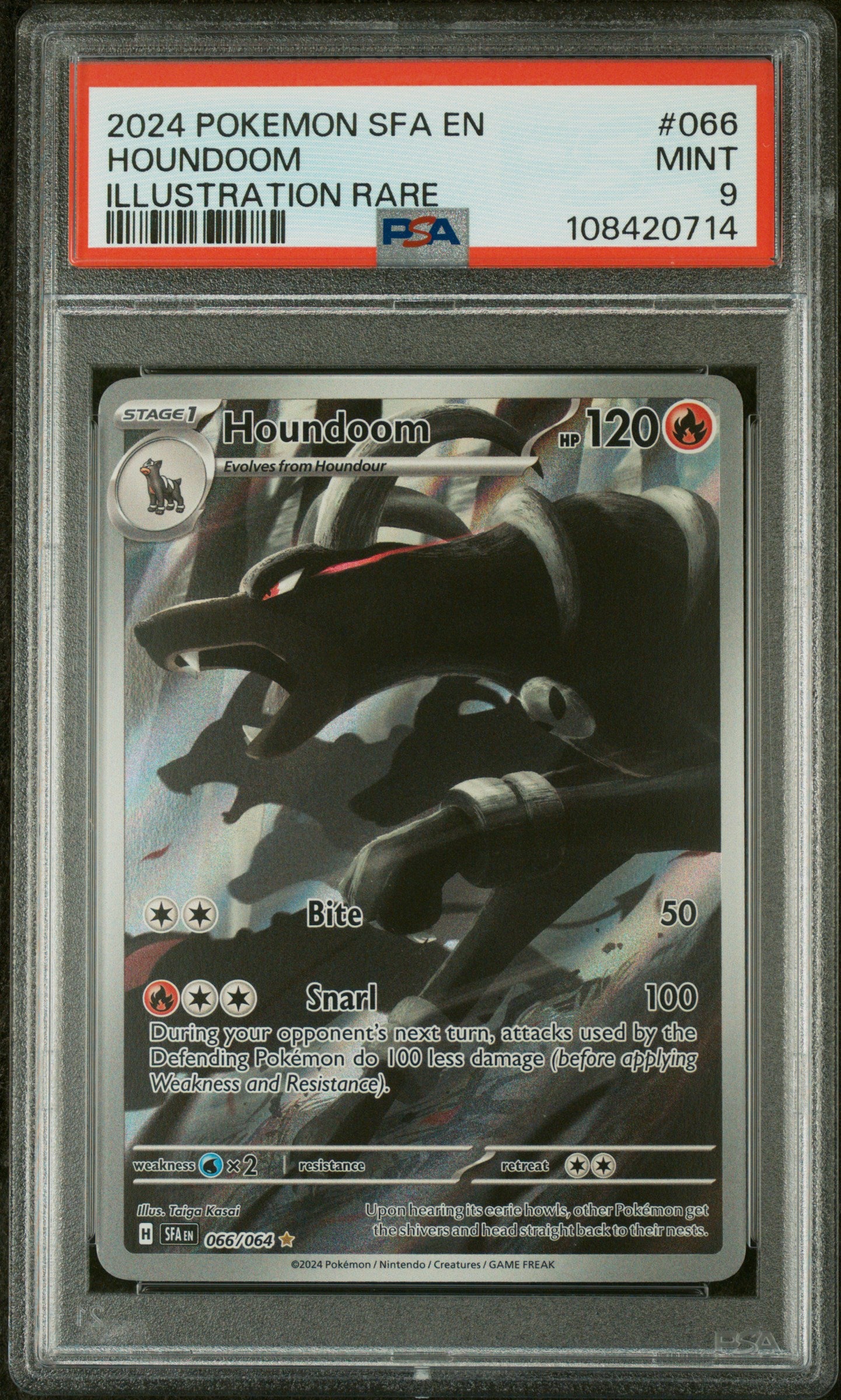 Houndoom 2024 Pokemon Sfa En-Shrouded Fable #066 Illustration Rare PSA 9 - Front