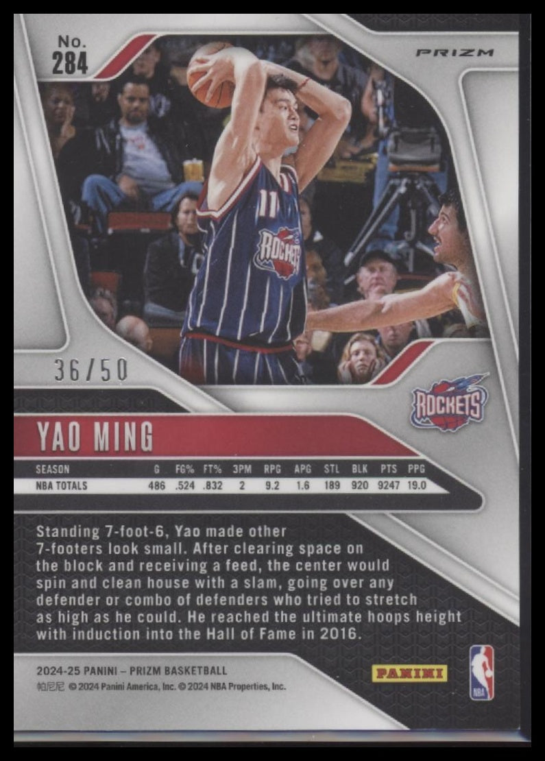 Yao Ming 2024-25 Panini Prizm #284 Prizms Fast Break Pink #/50 - Back