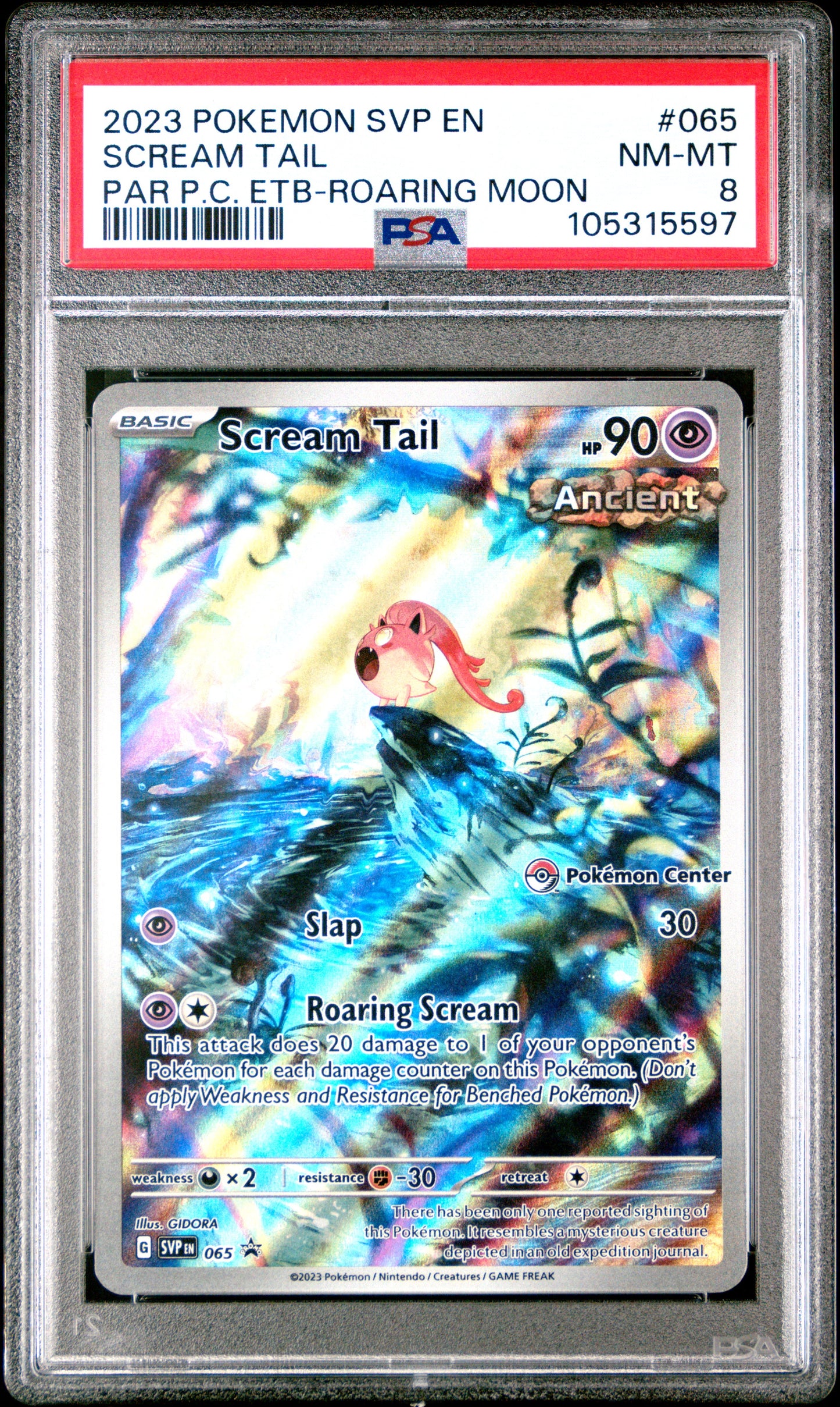 Scream Tail 2023 Pokemon Promo #065 P.C. Etb-Roaring Moon PSA 8 - Front