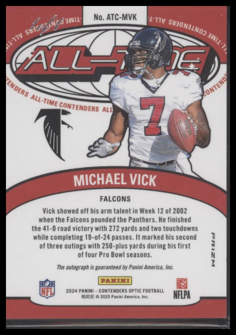 Michael Vick 2024 Panini Contenders Optic All-Time Contenders Gold Vinyl #/1 - Back