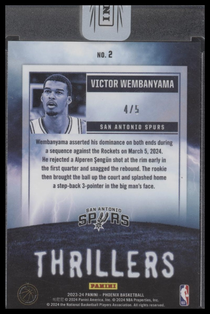 Victor Wembanyama 2023-24 Panini Phoenix #2 Thrillers Green #/5 - Back