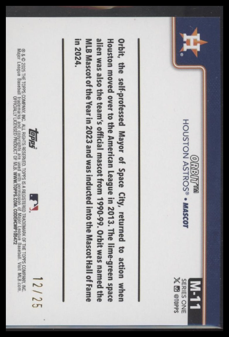 Orbit 2025 Topps #M-11 Mascots Orange #/25 - Back