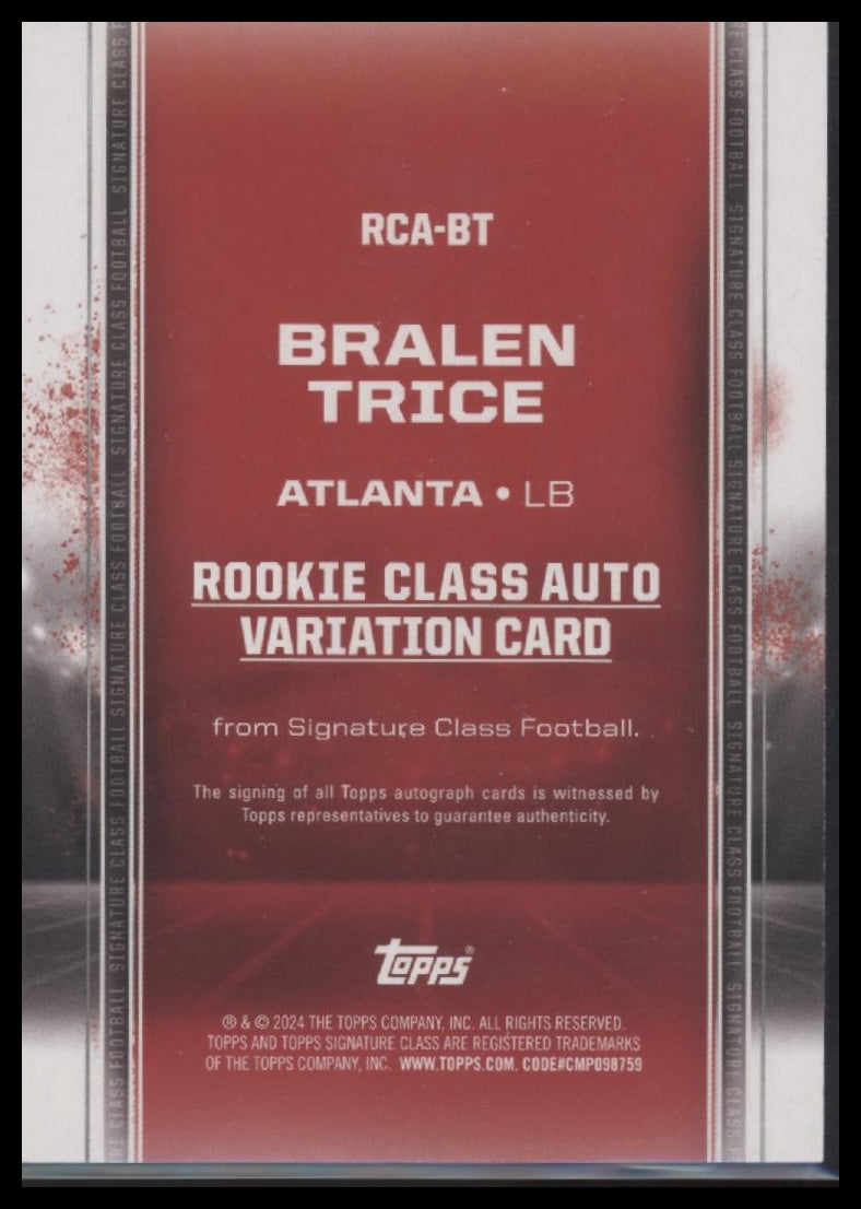 Bralen Trice 2024 Topps Signature #RCA-BT Auto - Back