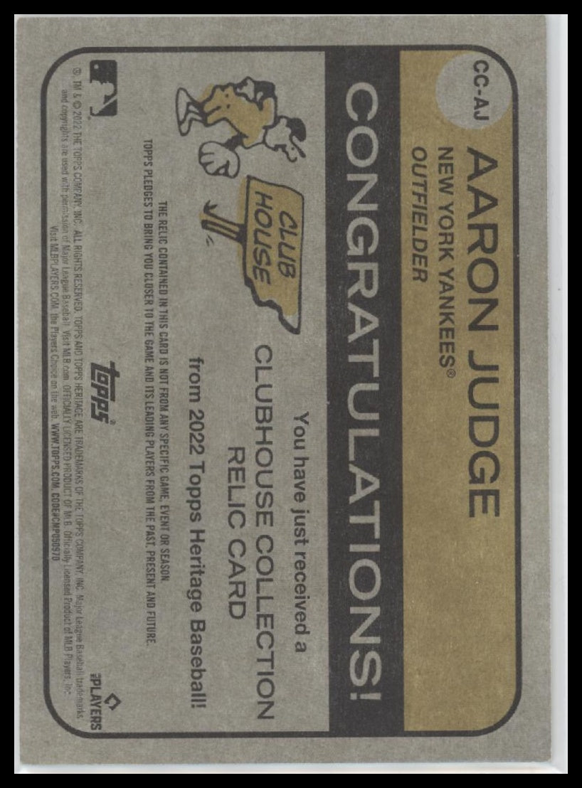 Aaron Judge 2022 Topps Heritage #CC-AJ Clubhouse Collection Relics - Back