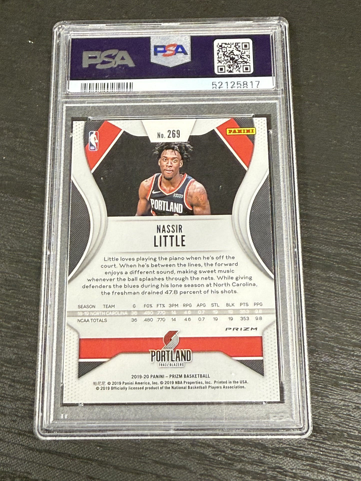 Nassir Little 2019 Panini Prizm #269 Ruby Wave PSA 10 - Back