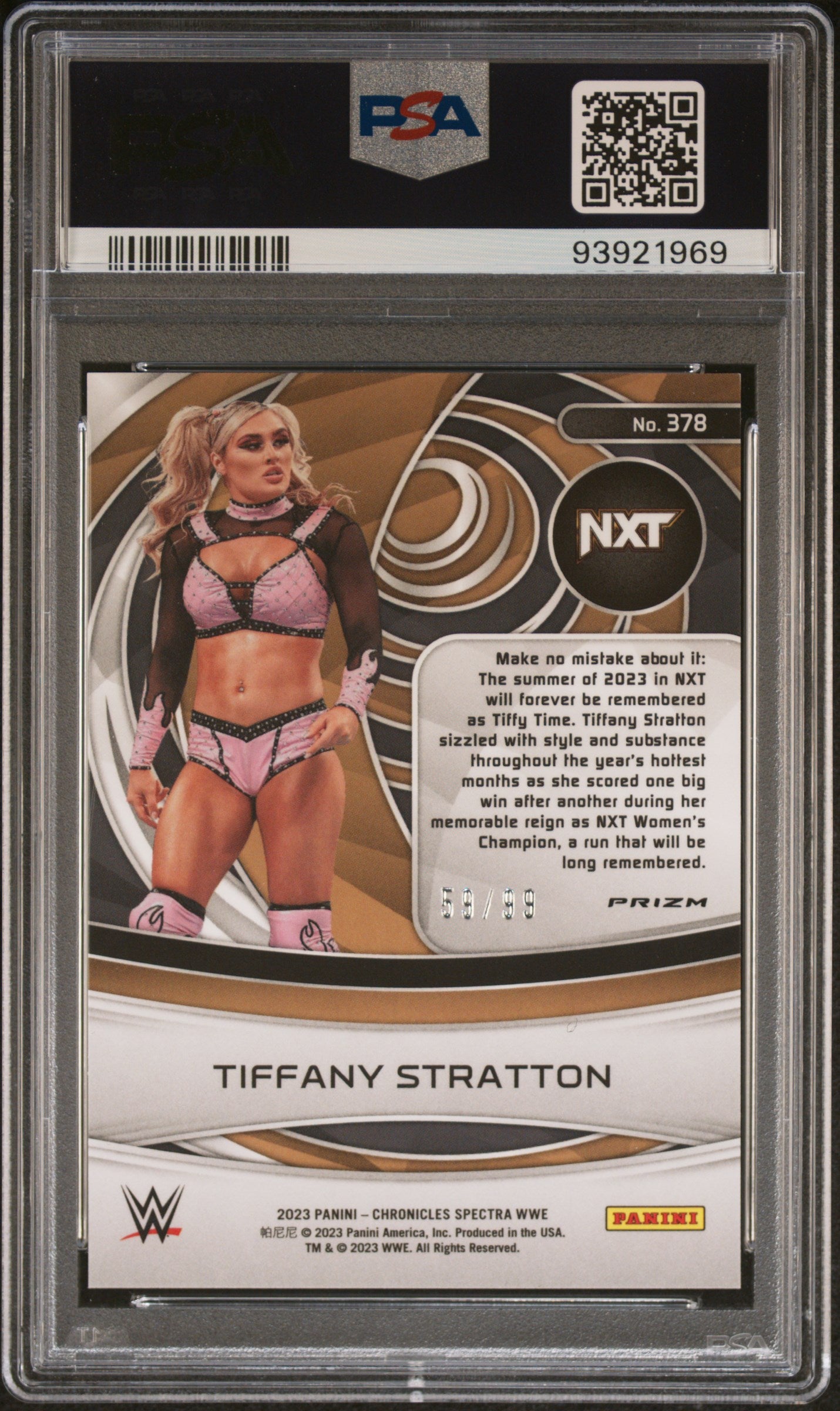 Tiffany Stratton 2023 Panini Chronicles Wwe #378 Blue PSA 10 - Back