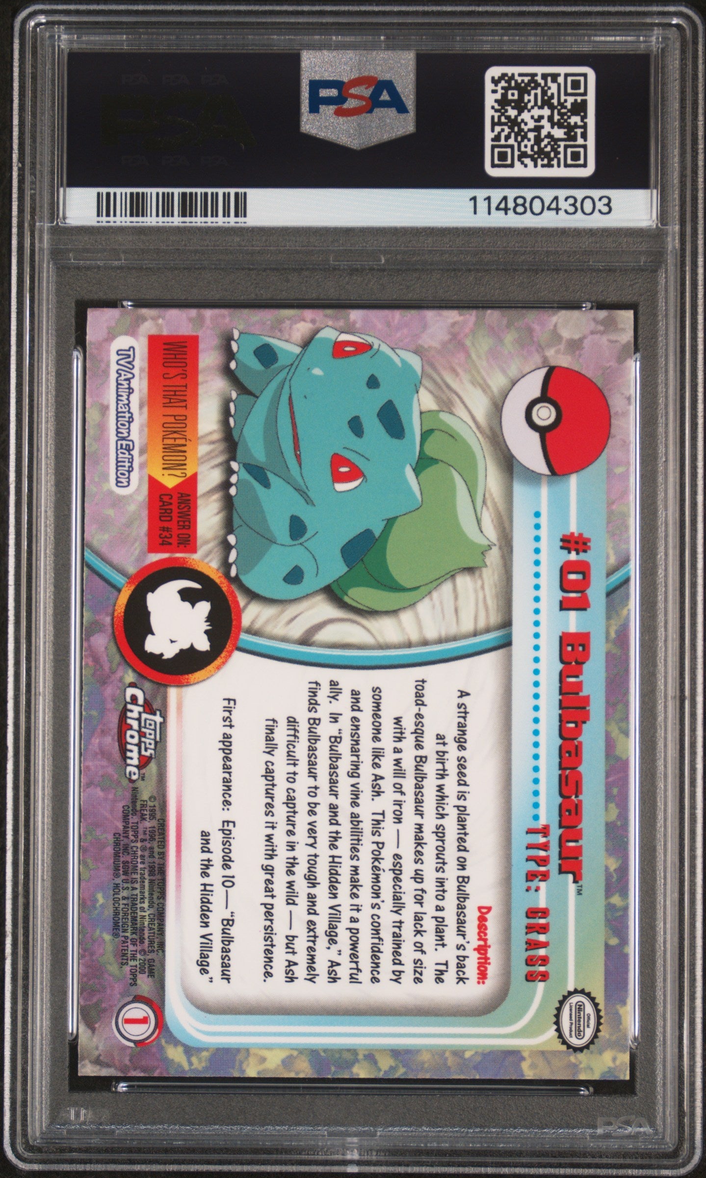 Bulbasaur 2000 Topps Chrome Pokemon T.V. #1 Pokemon T.V. PSA 9 - Back