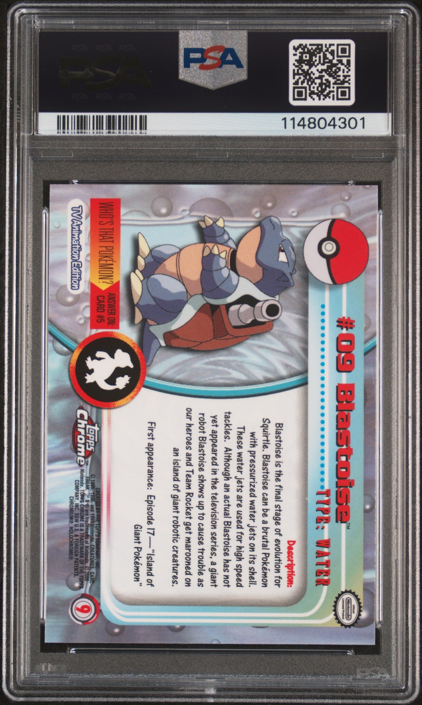Blastoise 2000 Topps Chrome Pokemon T.V. #9 Pokemon T.V. PSA 10 - Back