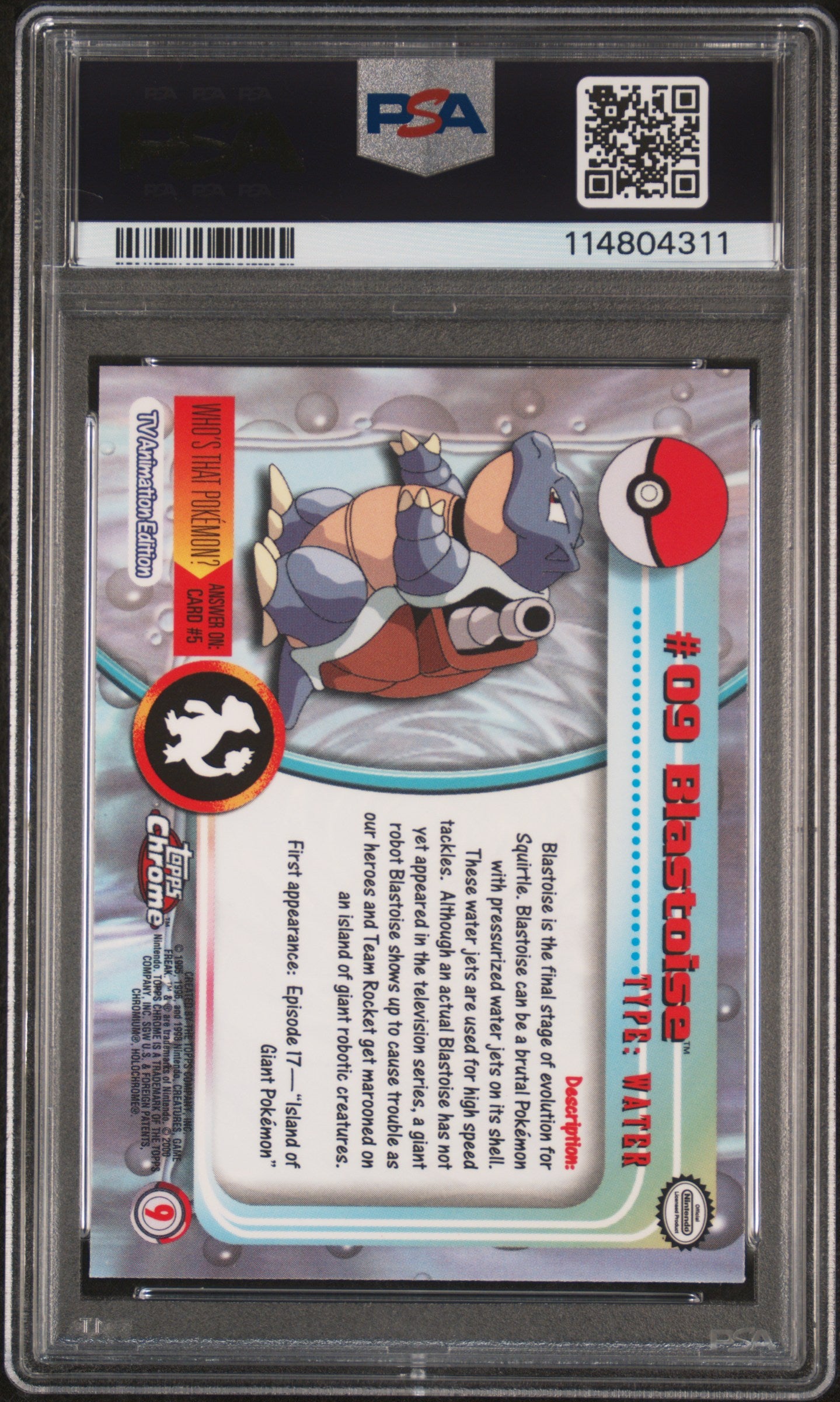 Blastoise 2000 Topps Chrome Pokemon T.V. #9 Pokemon T.V. PSA 10 - Back