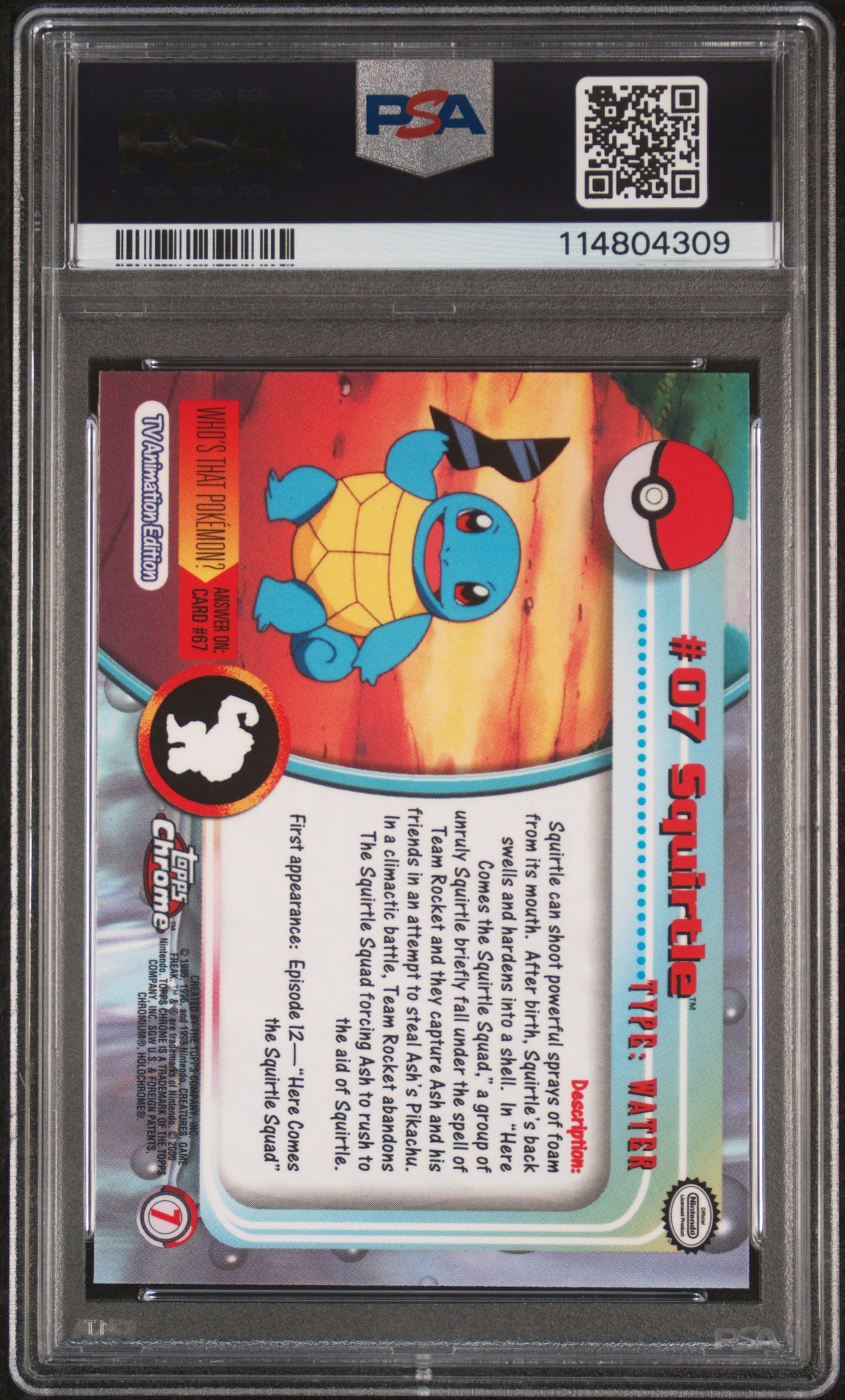 Squirtle 2000 Topps Chrome Pokemon T.V. #7 Pokemon T.V. PSA 10 - Back
