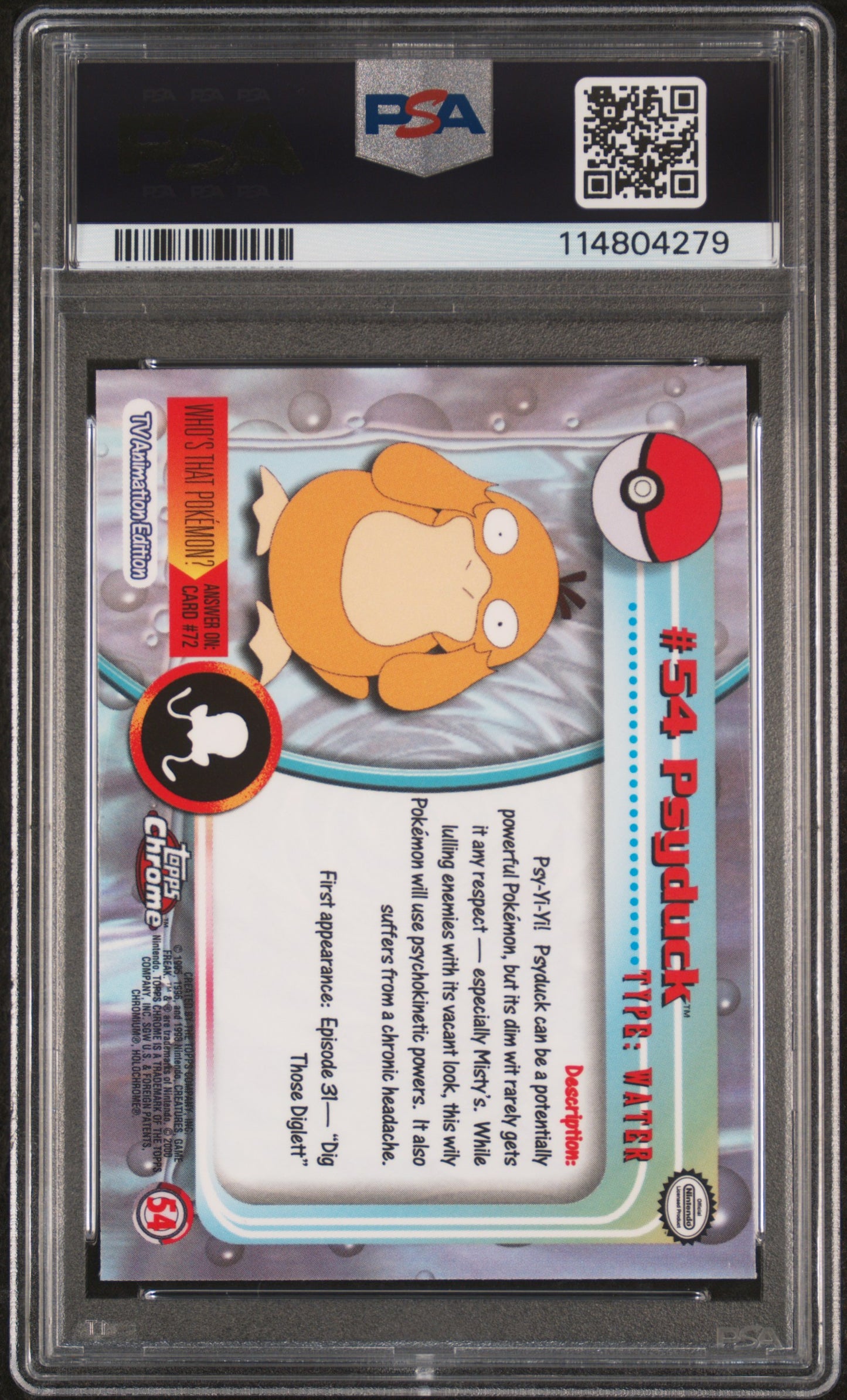 Psyduck 2000 Topps Chrome Pokemon T.V. #54 Pokemon T.V. PSA 9 - Back