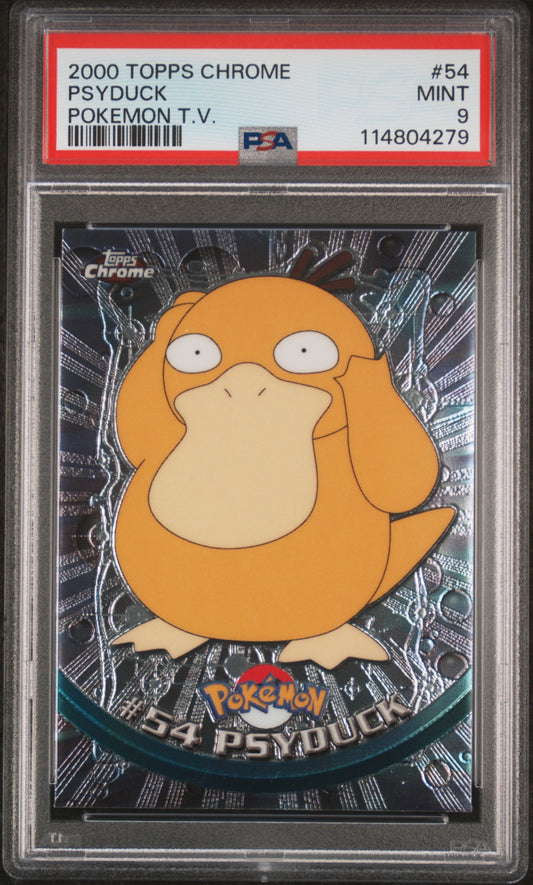 Psyduck 2000 Topps Chrome Pokemon T.V. #54 Pokemon T.V. PSA 9 - Front