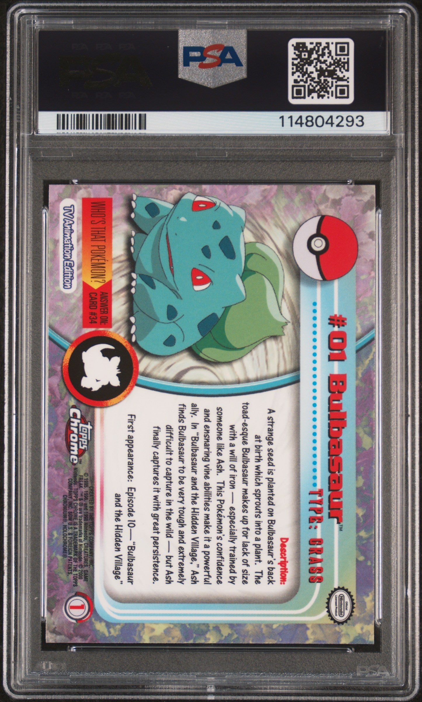 Bulbasaur 2000 Topps Chrome Pokemon T.V. #1 Pokemon T.V. PSA 8 - Back