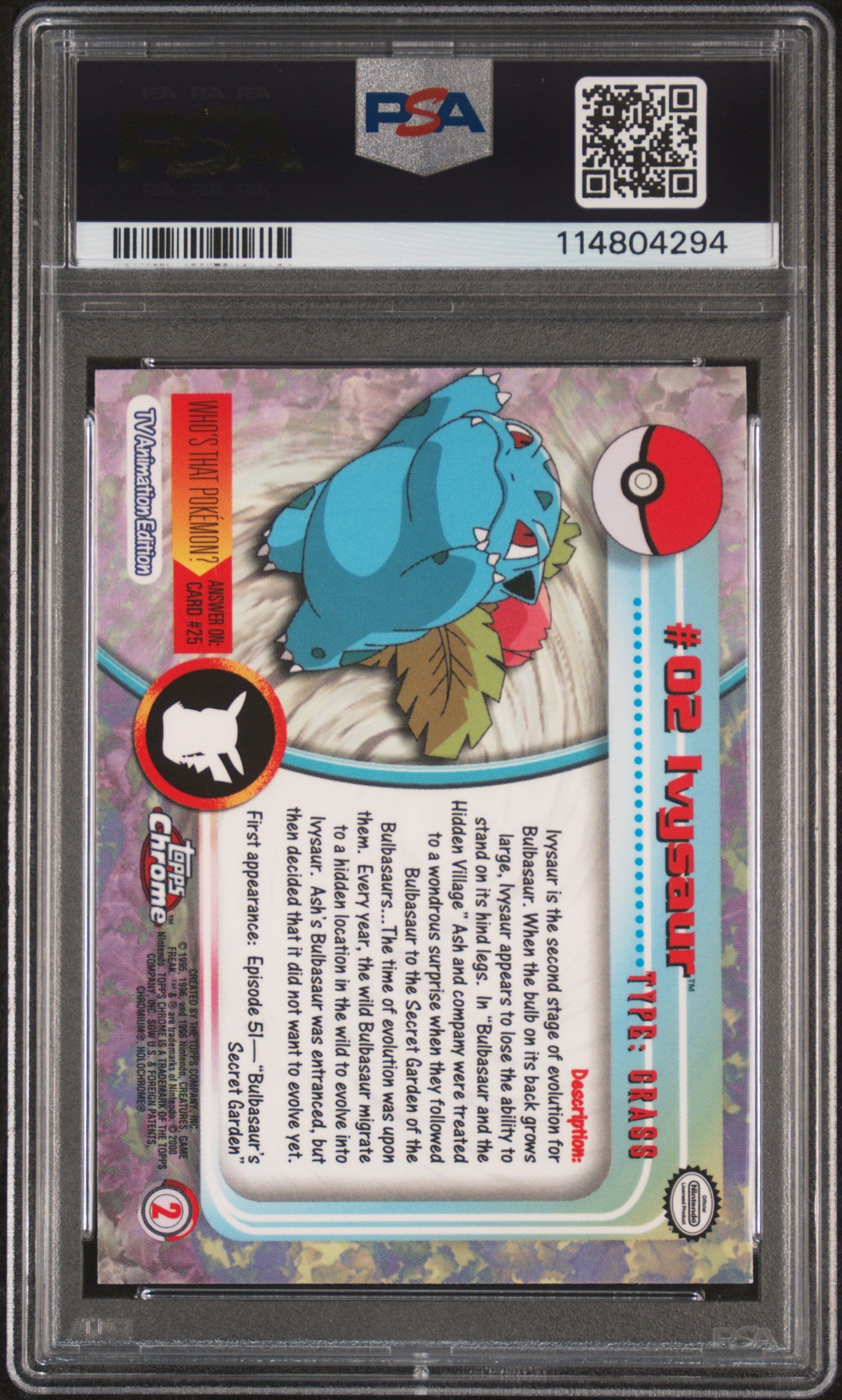 Ivysaur 2000 Topps Chrome Pokemon T.V. #2 Pokemon T.V. PSA 9 - Back