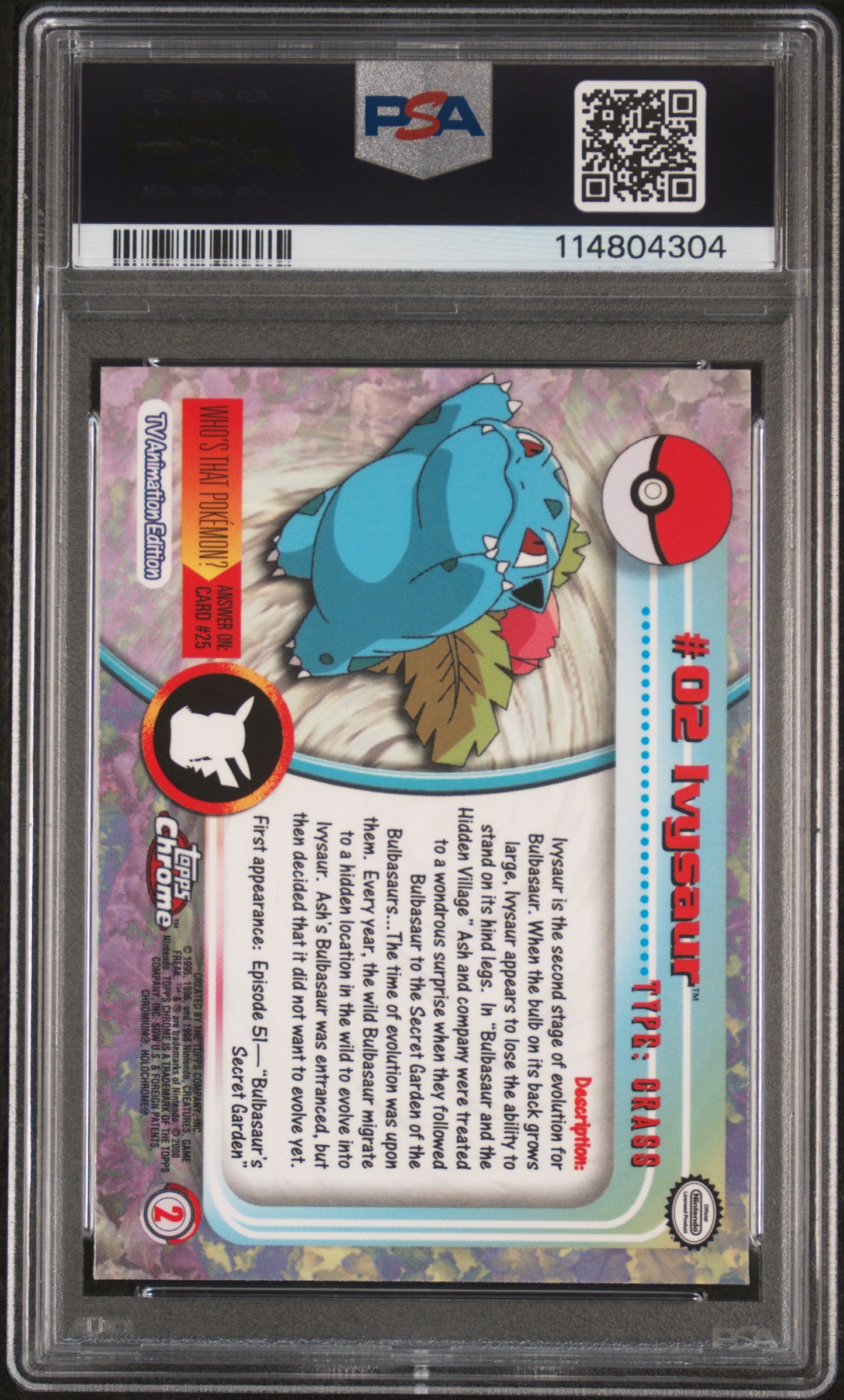 Ivysaur 2000 Topps Chrome Pokemon T.V. #2 Pokemon T.V. PSA 9 - Back
