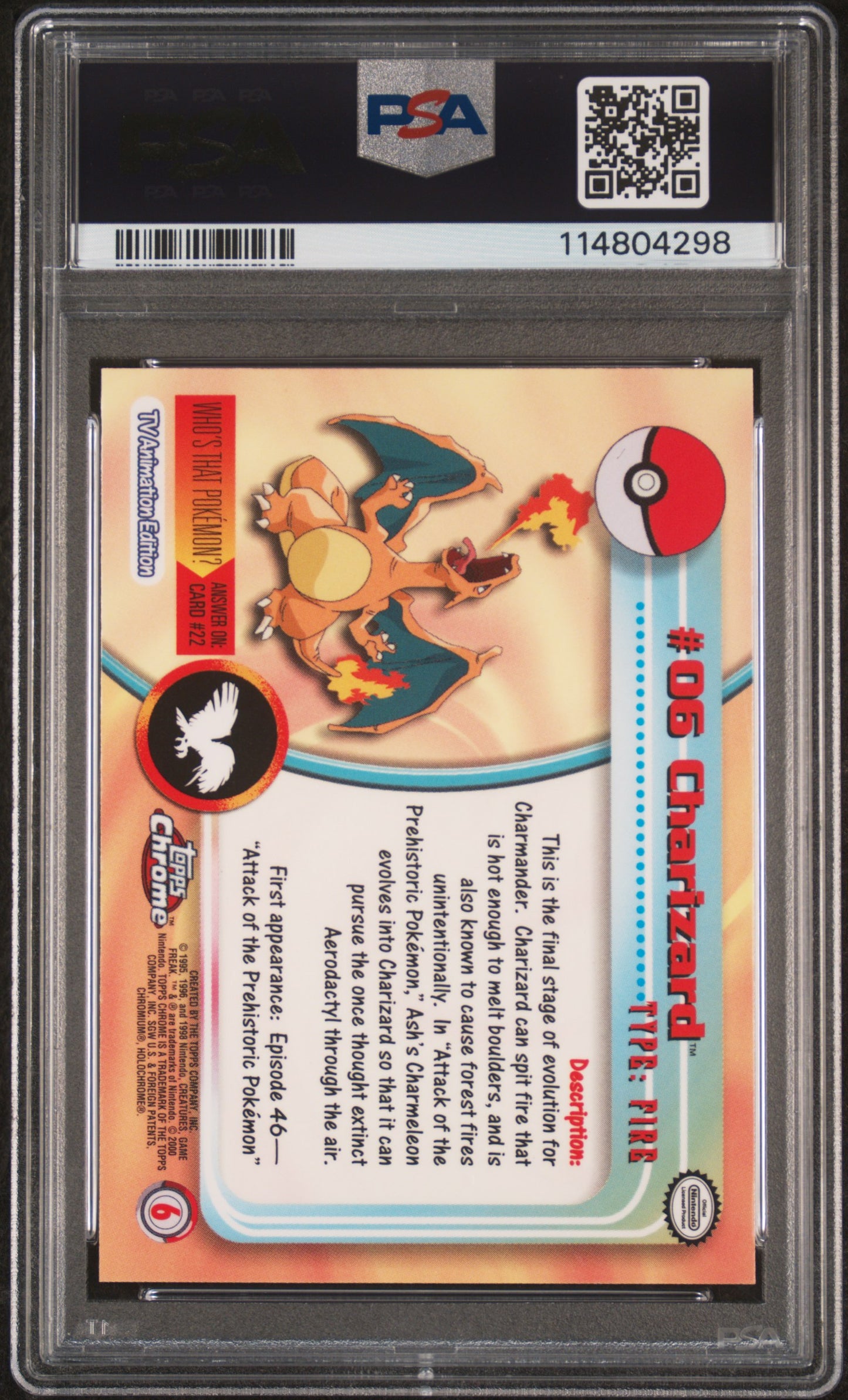 Charizard 2000 Topps Chrome Pokemon T.V. #6 Pokemon T.V. PSA 8 - Back