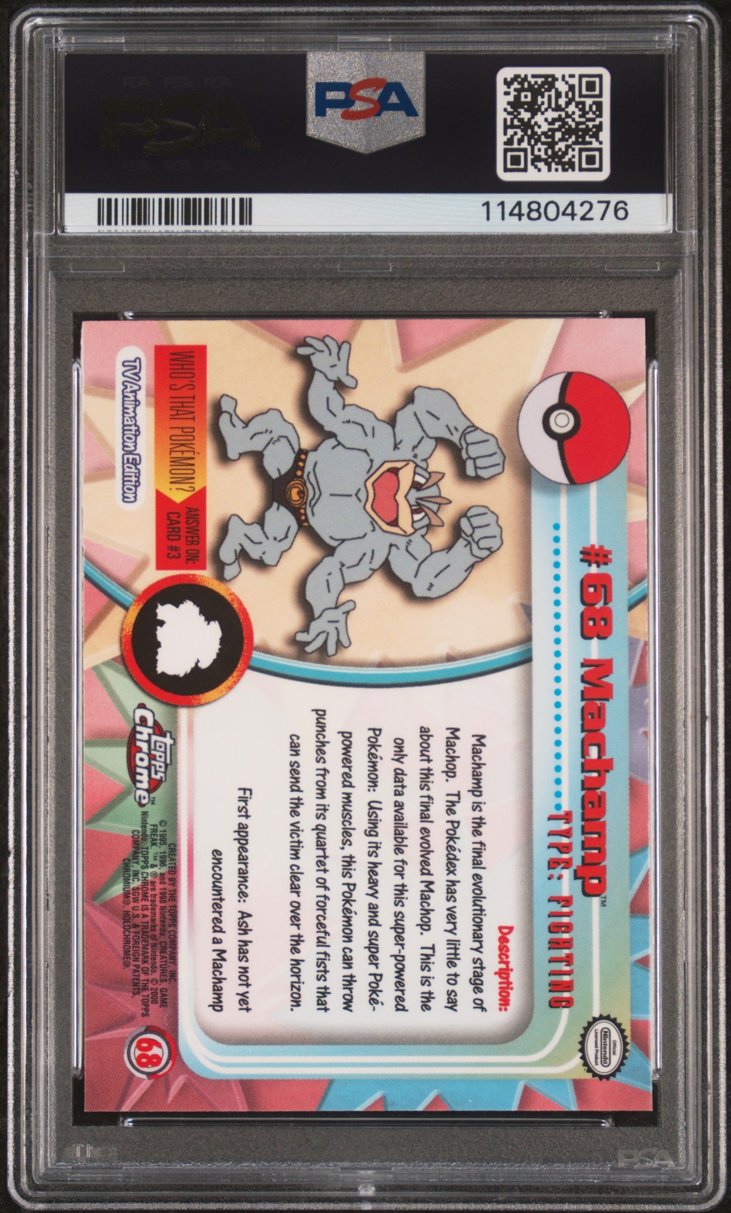 Machamp 2000 Topps Chrome Pokemon T.V. #68 Pokemon T.V. PSA 10 - Back