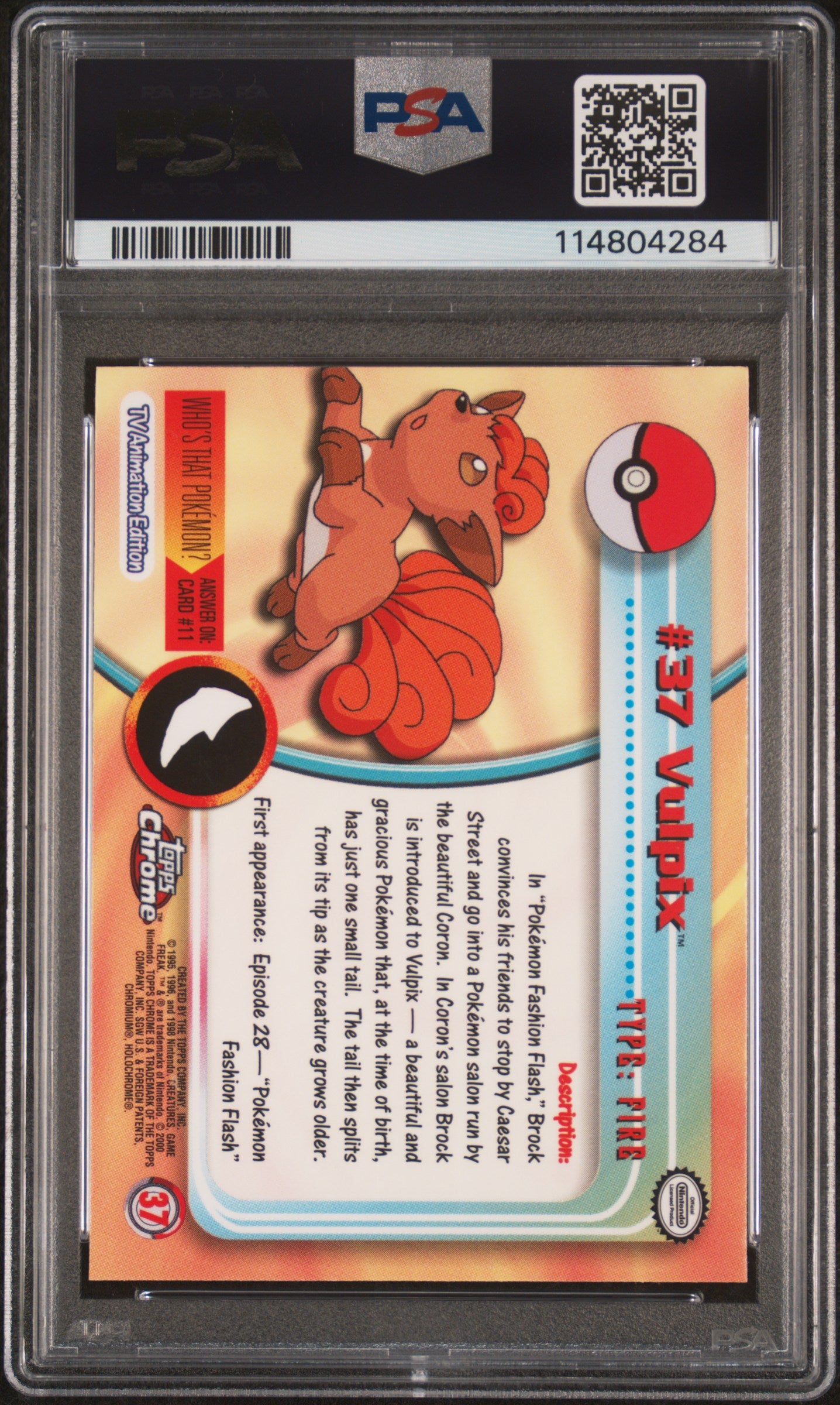 Vulpix 2000 Topps Chrome Pokemon T.V. #37 Pokemon T.V. PSA 10 - Back