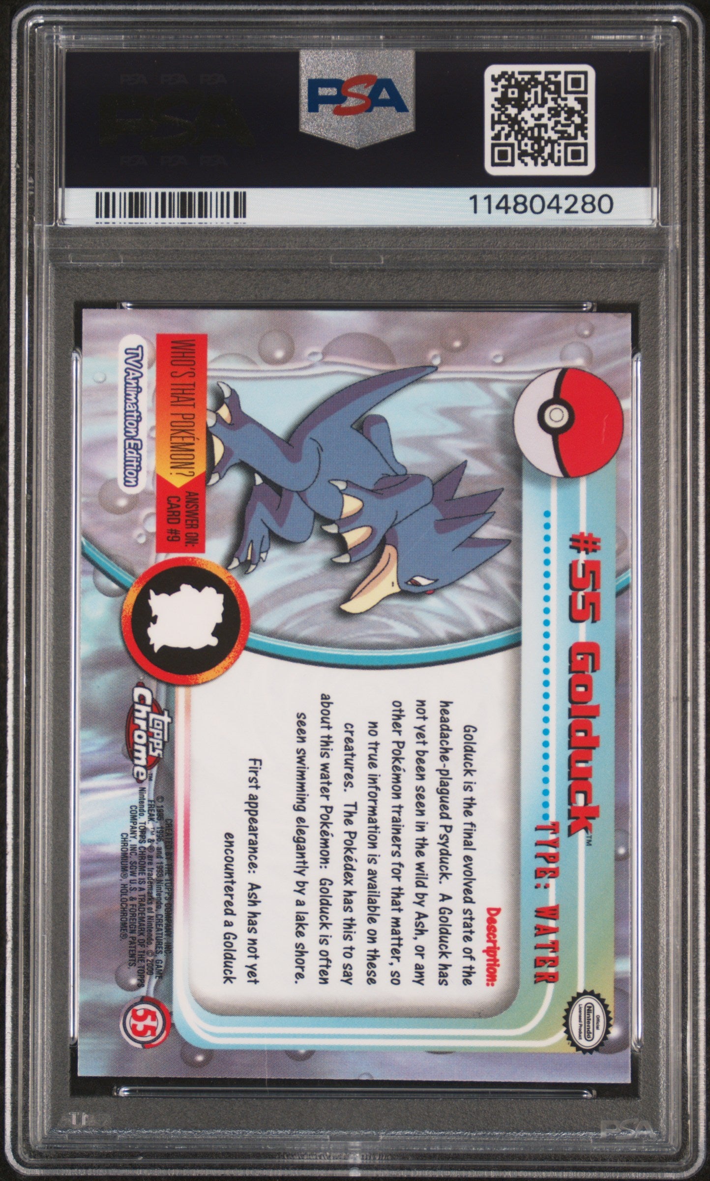 Golduck 2000 Topps Chrome Pokemon T.V. #55 Pokemon T.V. PSA 10 - Back