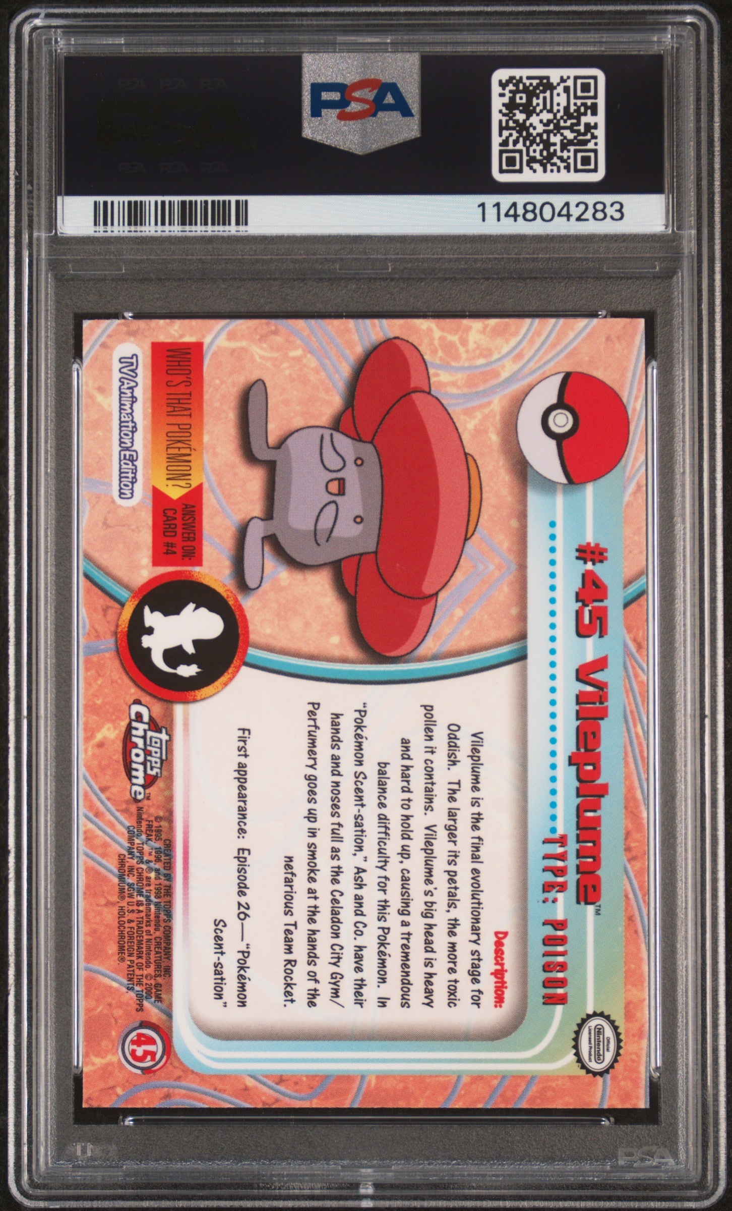 Vileplume 2000 Topps Chrome Pokemon T.V. #45 Pokemon T.V. PSA 10 - Back