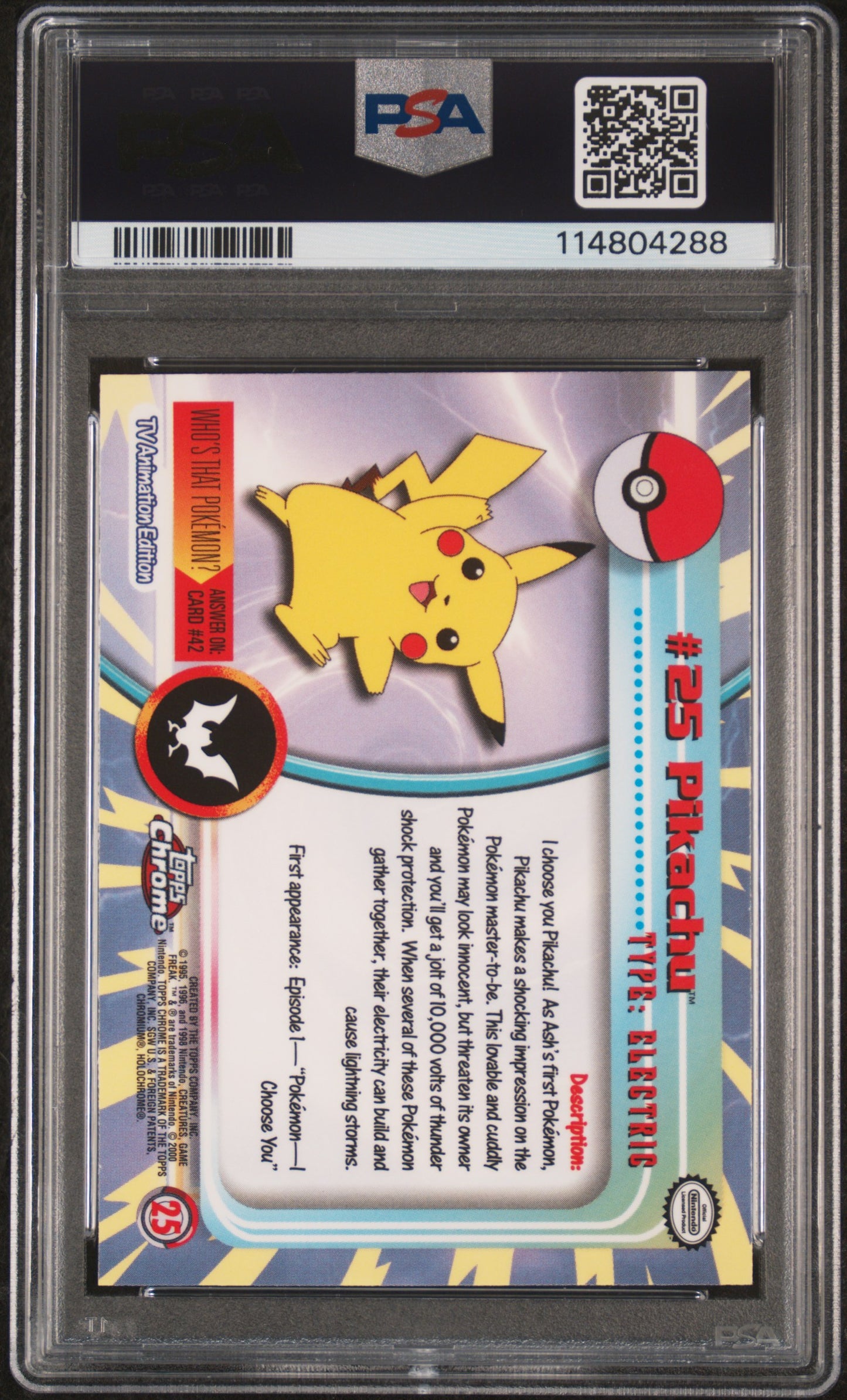 Pikachu 2000 Topps Chrome Pokemon T.V. #25 Pokemon T.V. PSA 9 - Back