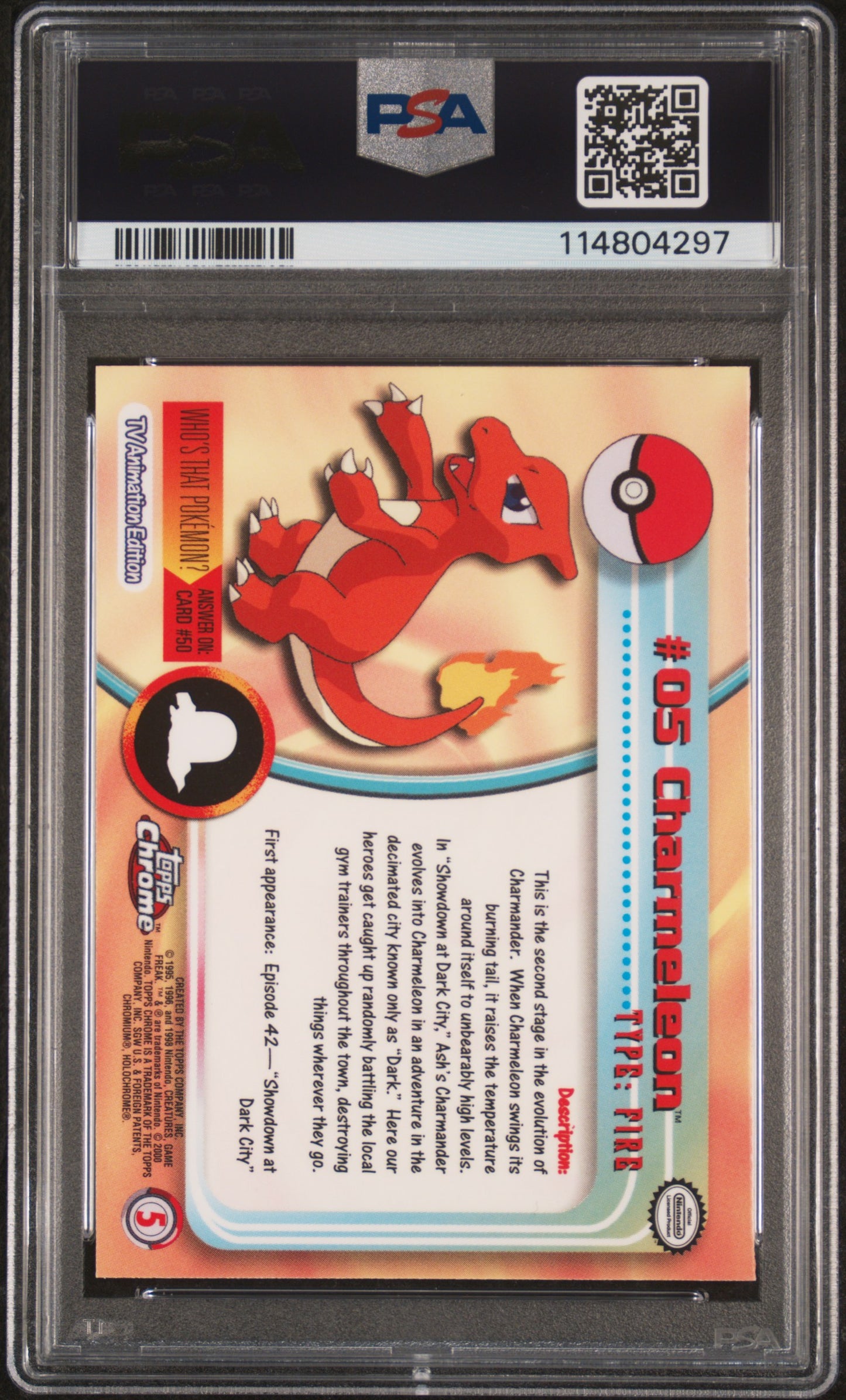 Charmeleon 2000 Topps Chrome Pokemon T.V. #5 Pokemon T.V. PSA 9 - Back