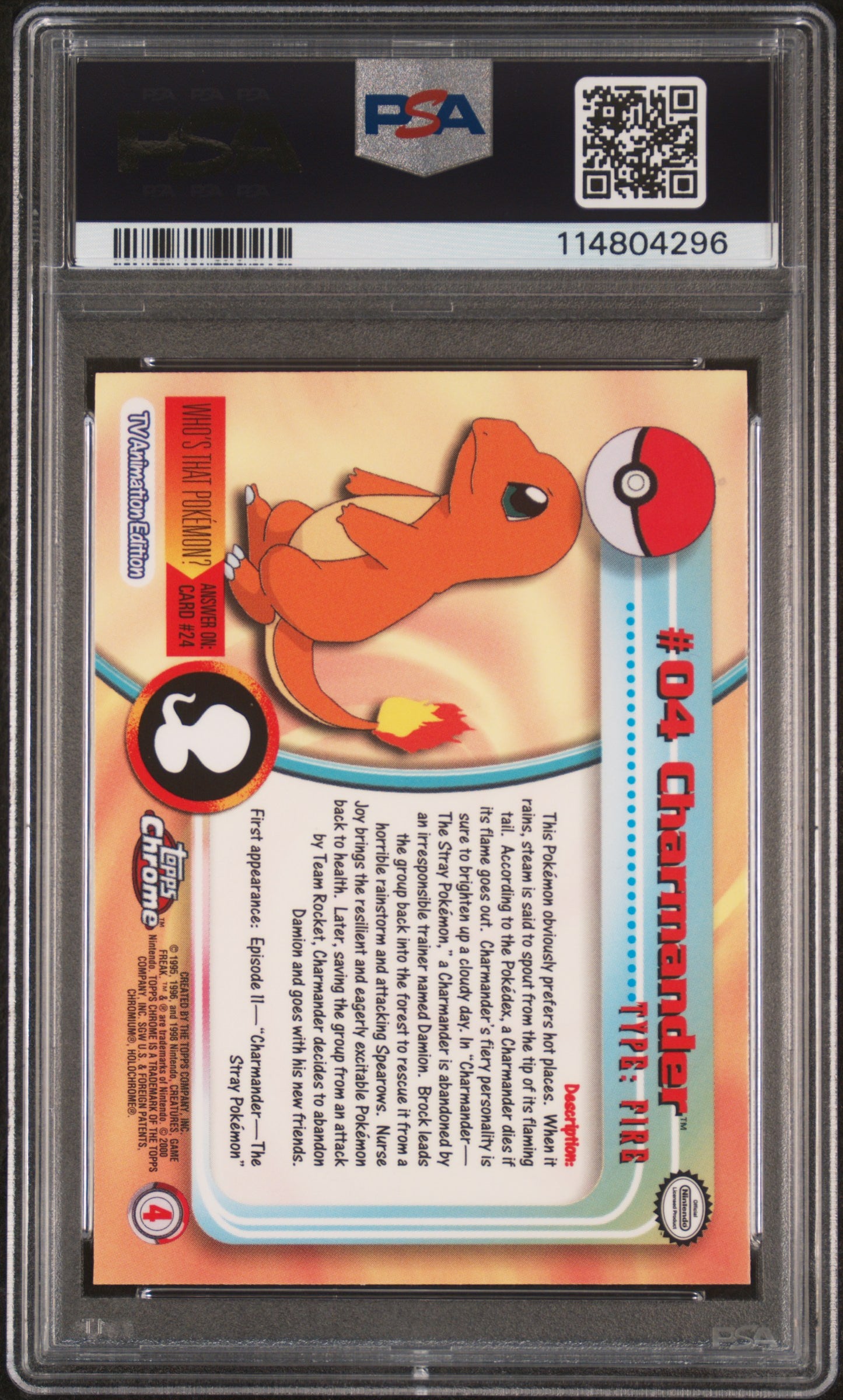 Charmander 2000 Topps Chrome Pokemon T.V. #4 Pokemon T.V. PSA 10 - Back