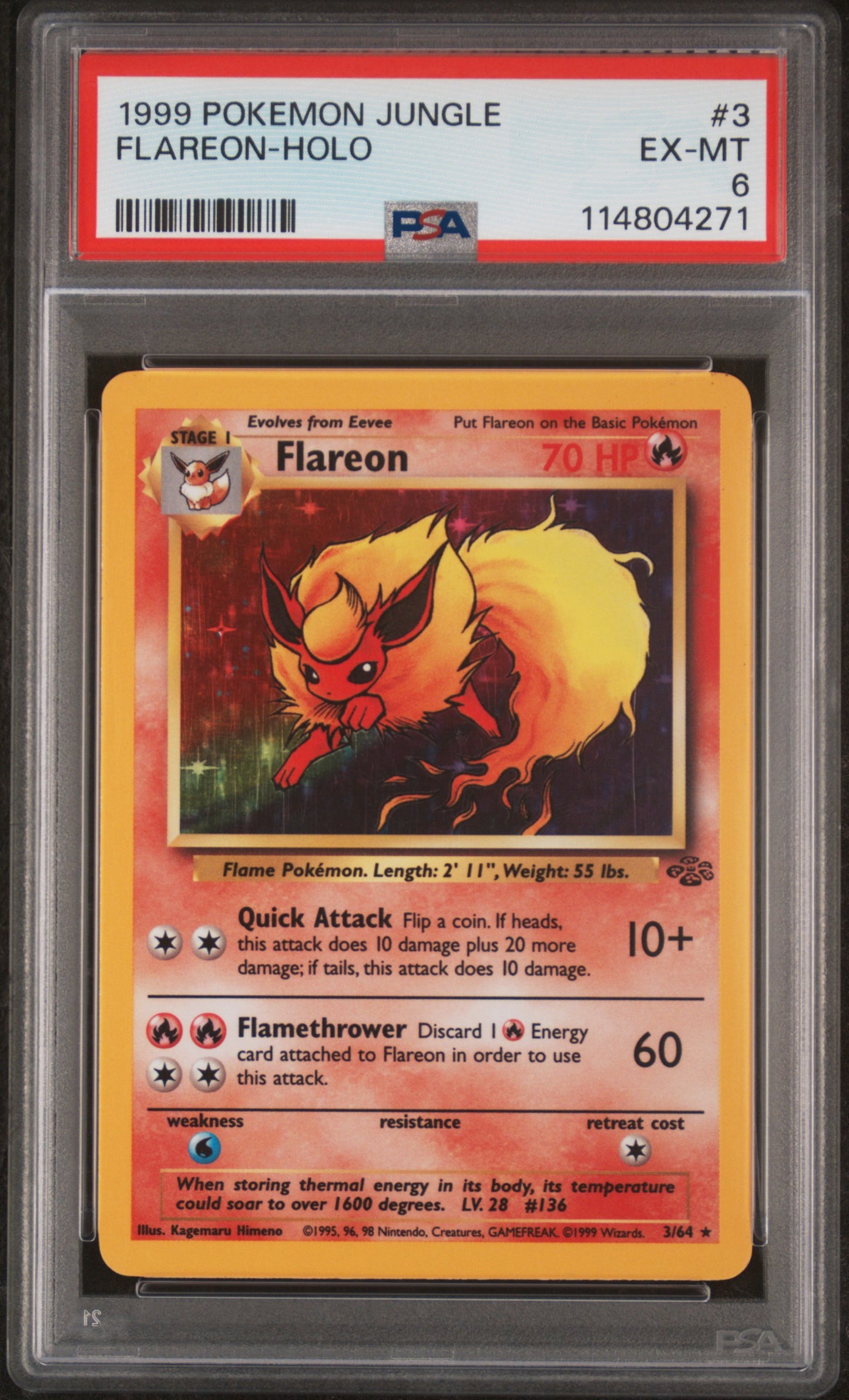 Flareon-Holo 1999 Pokemon Jungle #3 PSA 6 - Front