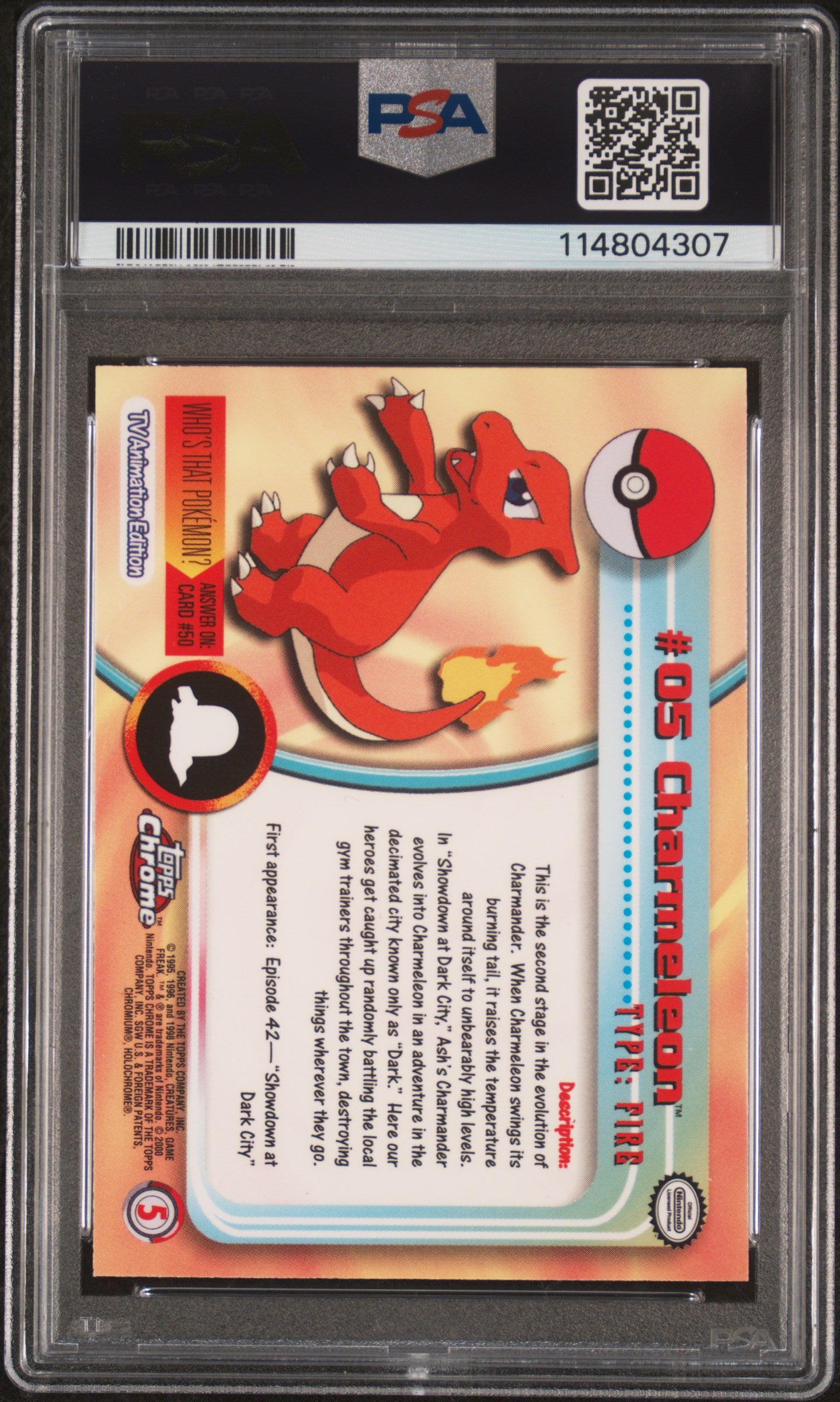 Charmeleon 2000 Topps Chrome Pokemon T.V. #5 Pokemon T.V. PSA 9 - Back