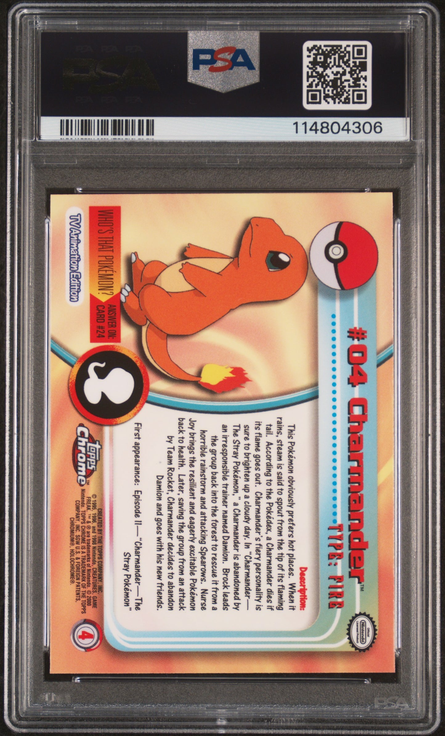 Charmander 2000 Topps Chrome Pokemon T.V. #4 Pokemon T.V. PSA 8 - Back