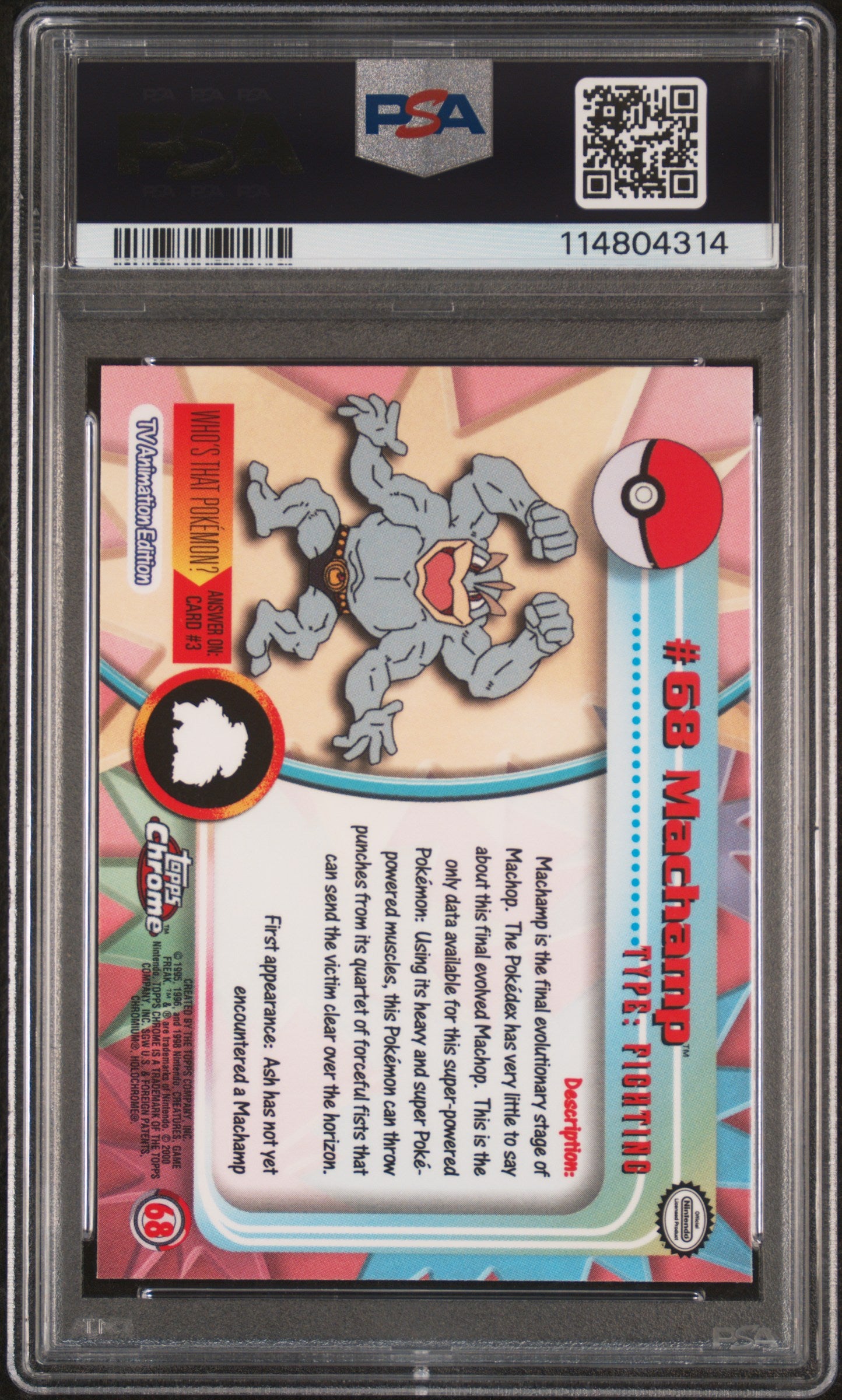 Machamp 2000 Topps Chrome Pokemon T.V. #68 Pokemon T.V. PSA 9 - Back