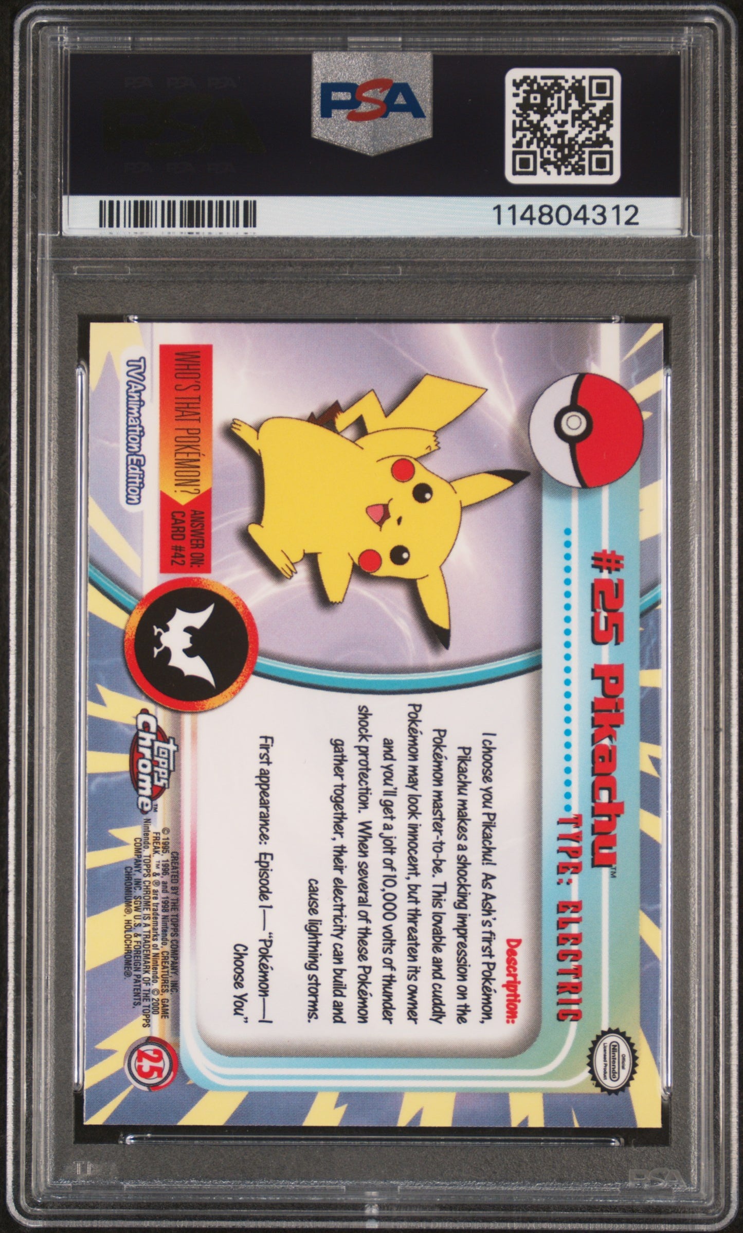 Pikachu 2000 Topps Chrome Pokemon T.V. #25 Pokemon T.V. PSA 8 - Back
