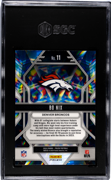 Bo Nix 2024 Panini Prizm #11 Prizmatic Green Prizm SGC 10 - Back