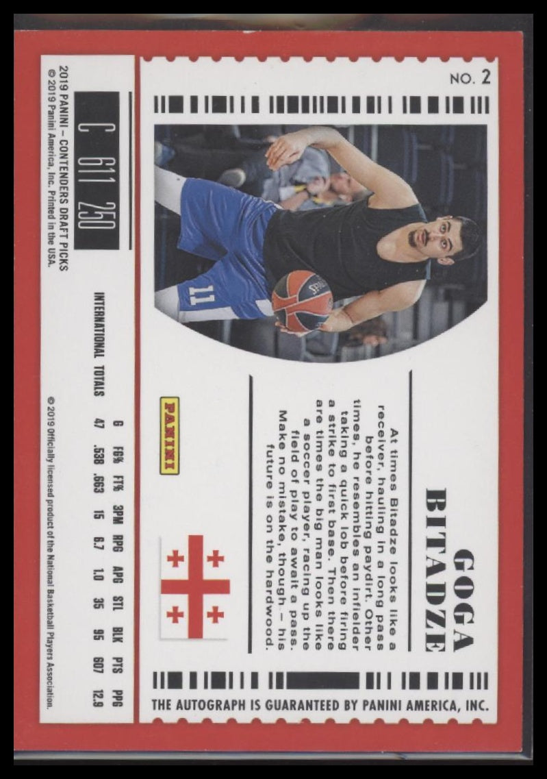 Goga Bitadze 2019 Panini Contenders International Cracked Ice Ticket #/23 - Back