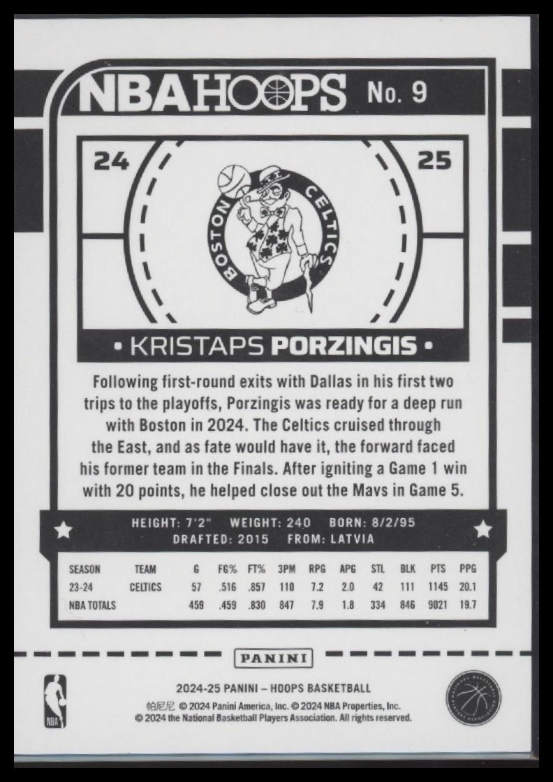 Kristaps Porzingis 2024-25 Hoops #9 15/15 - Back