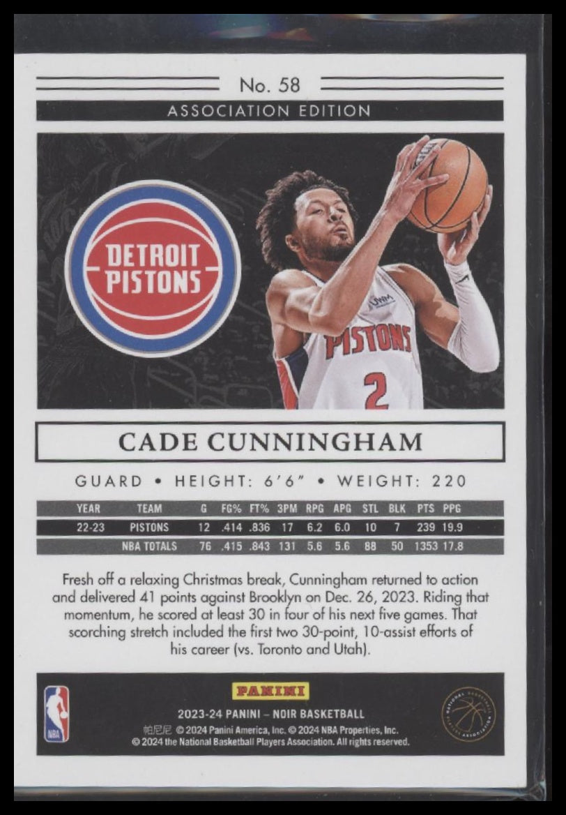 Cade Cunningham 2023-24 Panini Noir #58 Holo Silver #/49 - Back