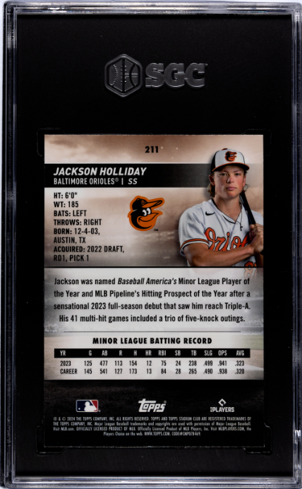 Jackson Holliday 2024 Topps Stadium Club #211 Chrome SGC 10 - Back
