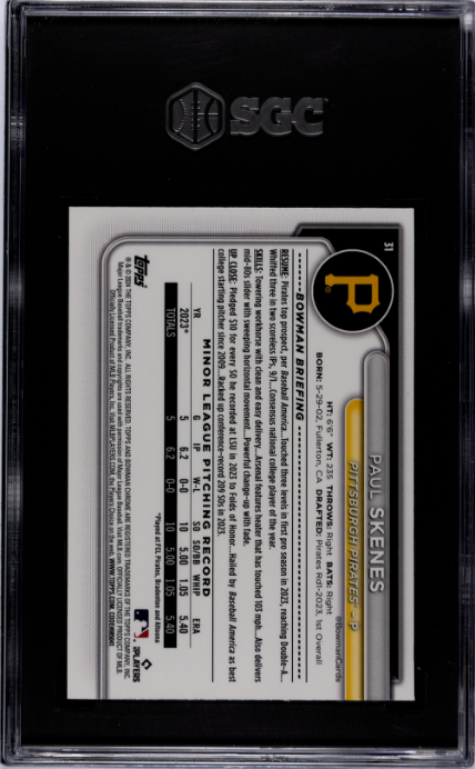 Paul Skenes 2024 Bowman Chrome #31 SGC 9 - Back
