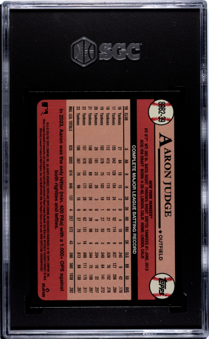 Aaron Judge 2024 Topps #89B2-39 '89 Mega Box SGC 10 - Back
