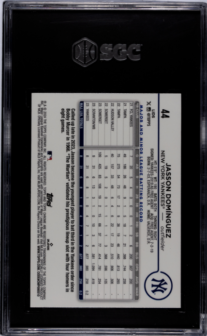 Jasson Dominguez 2024 Topps Chrome Lids #44 SGC 10 - Back