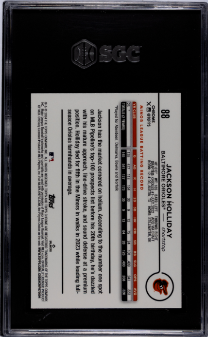 Jackson Holliday 2024 Topps Chrome #88 Sepia Ref. SGC 9.5 - Back