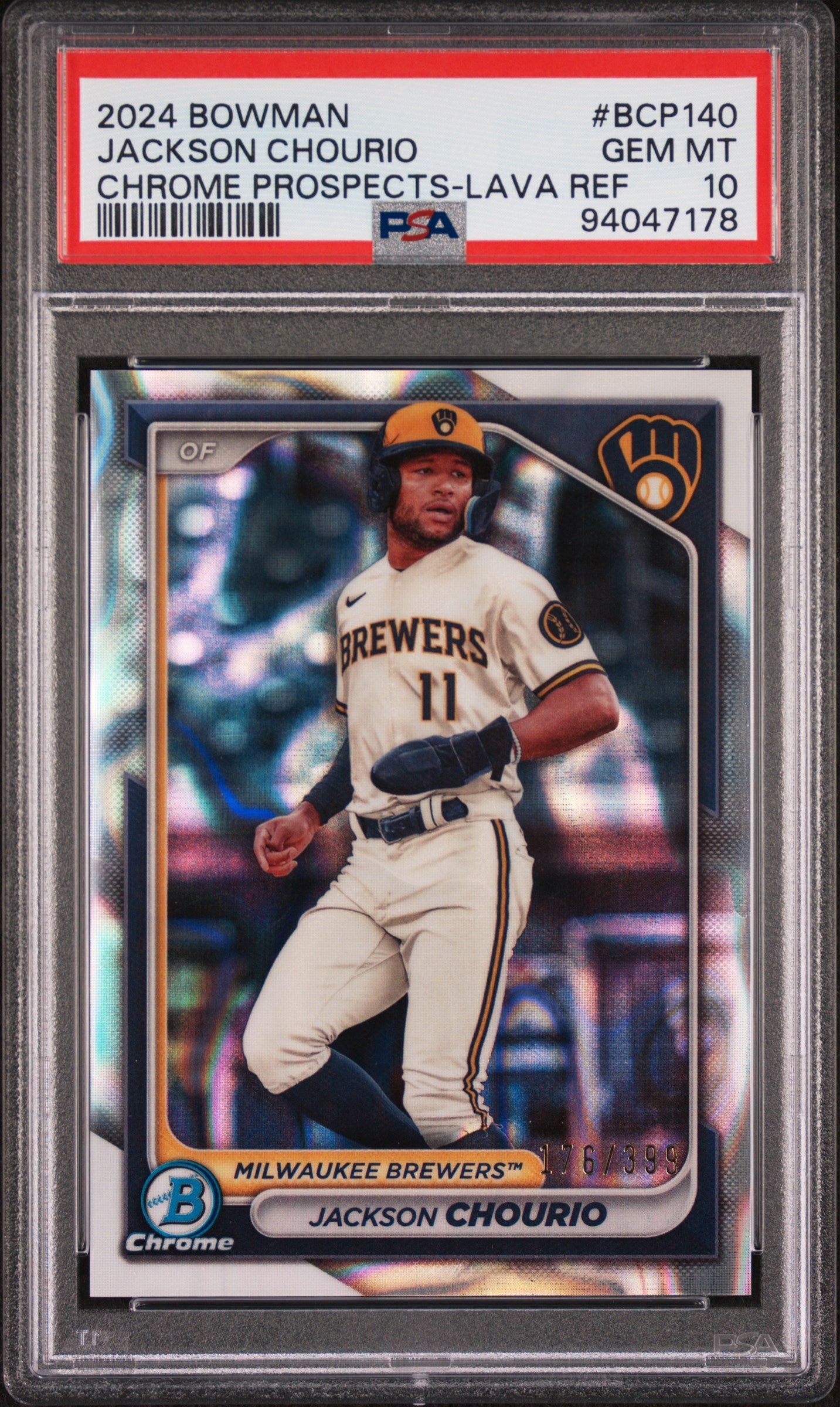 Jackson Chourio 2024 Bowman Chrome Prospects-Lava Ref PSA 10 - Front