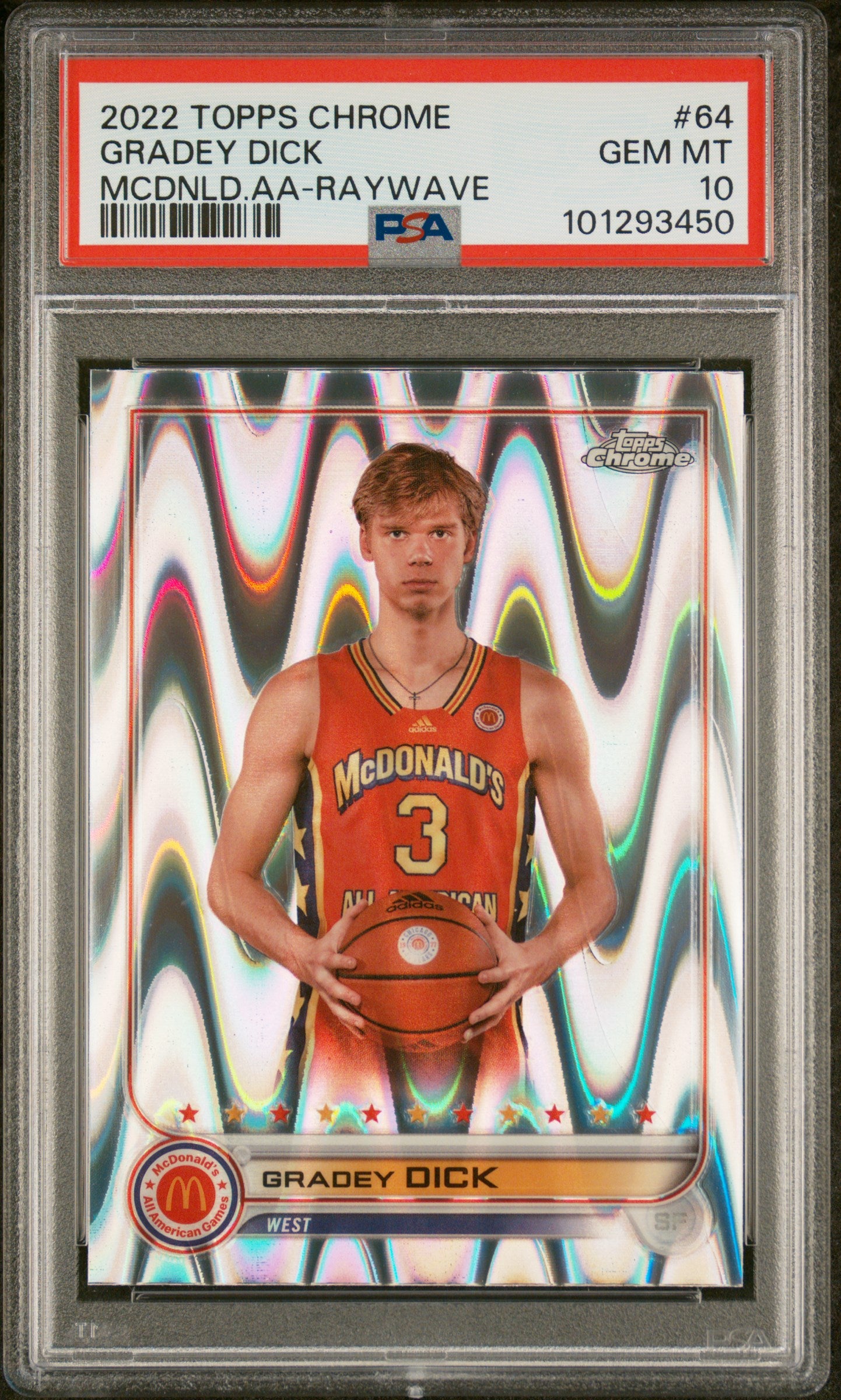 Gradey Dick 2022 Topps Chrome Mcdonald'S All-American #64 Raywave PSA 10 - Front