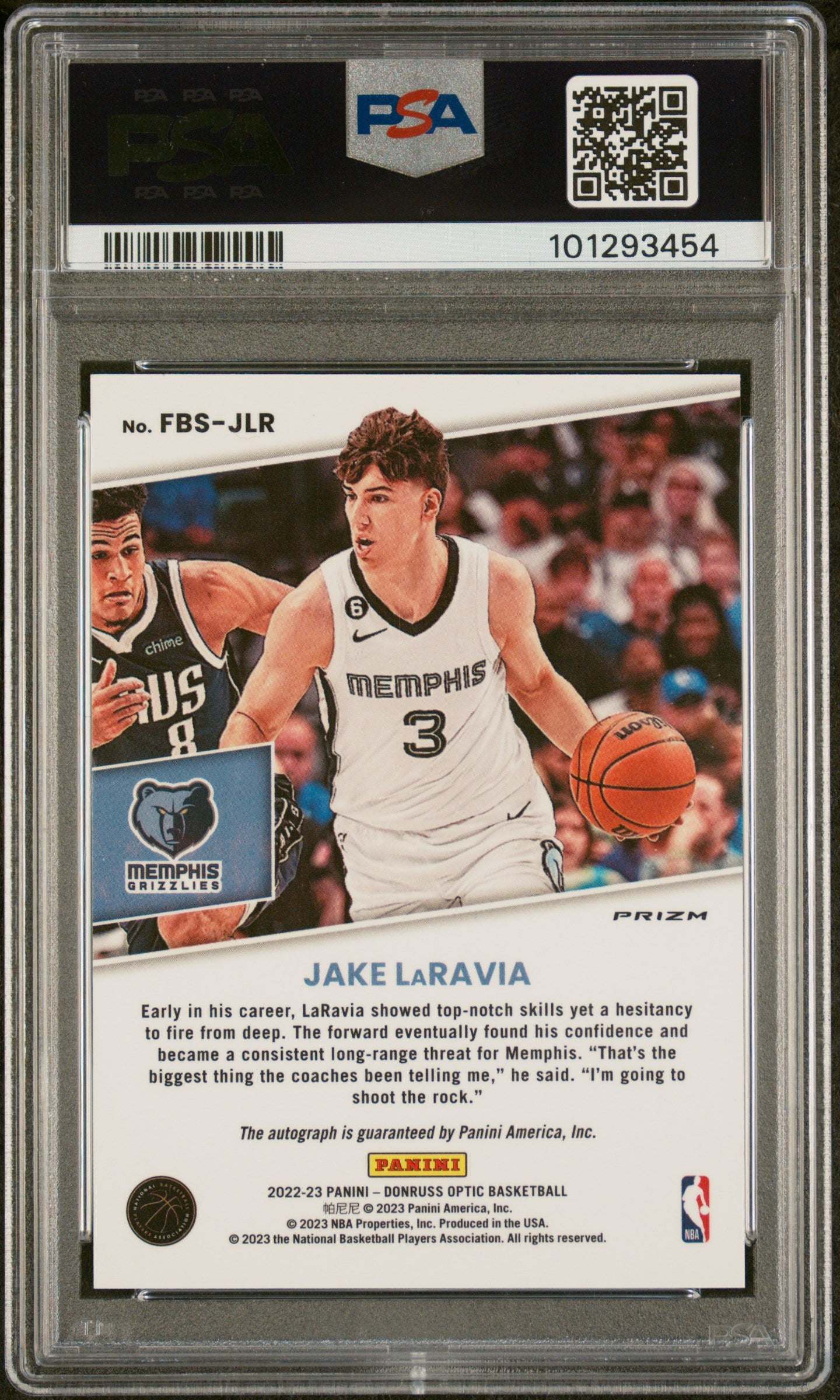 Jake Laravia 2022 Panini Optic Fast Break Sig Fast Break Signatures PSA 10 - Back