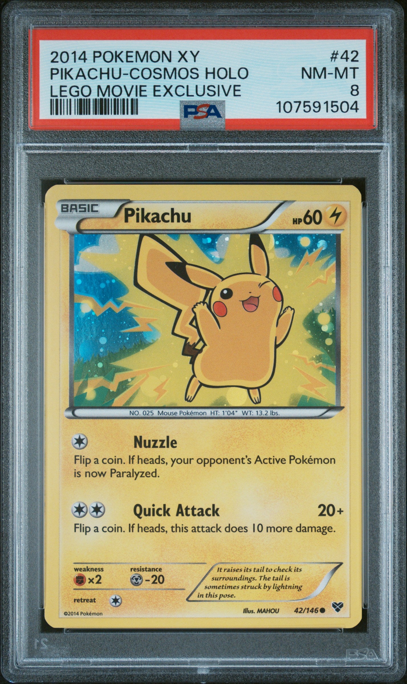 Pikachu-Cosmos Holo 2014 Pokemon Xy #42 Lego Movie Exclusive PSA 8 - Front