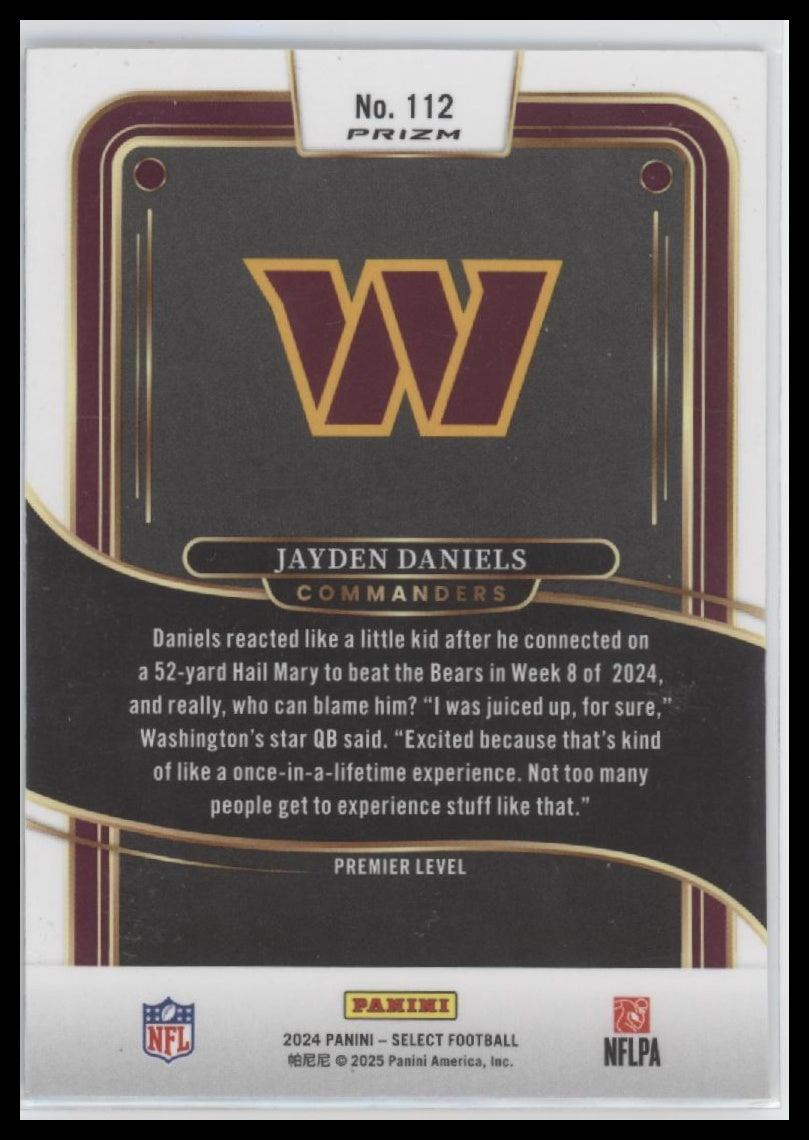 Jayden Daniels 2024 Panini Select #112 Black Red Blue Prizm - Back