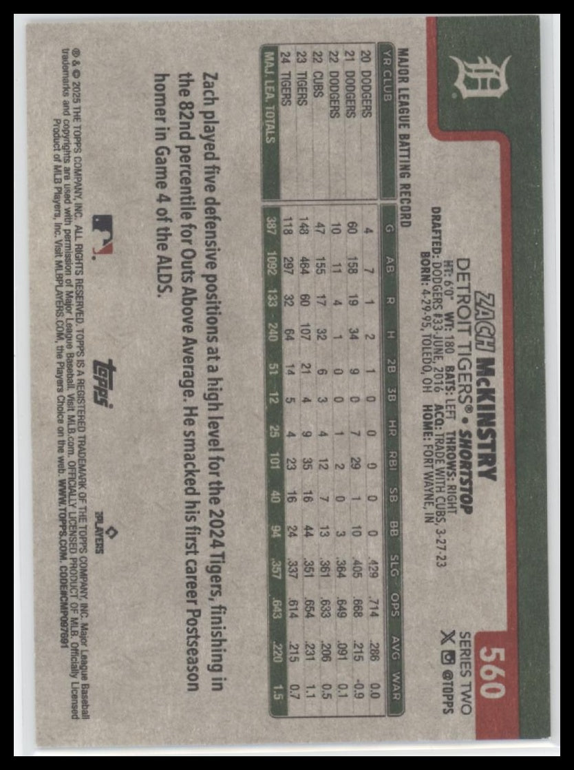 Zach McKinstry 2025 Topps #560 Vintage Stock #/99 - Back