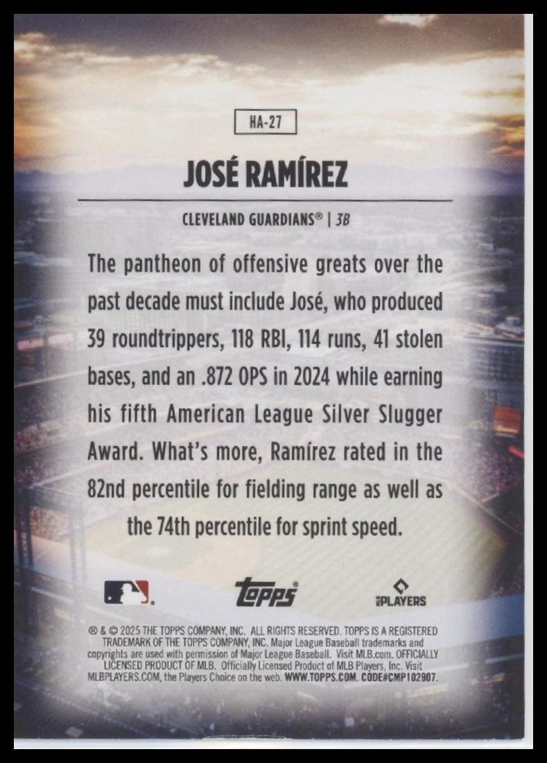 José Ramírez 2025 Topps #HA-27 Home Field Advantage - Back