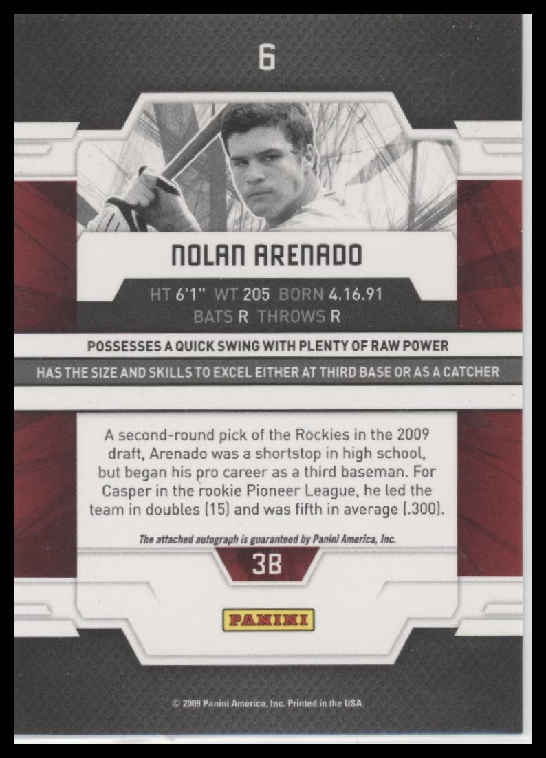 Nolan Arenado 2009 Donruss Elite Extra Edition #6 Auto Turn of the Century #/844 - Back